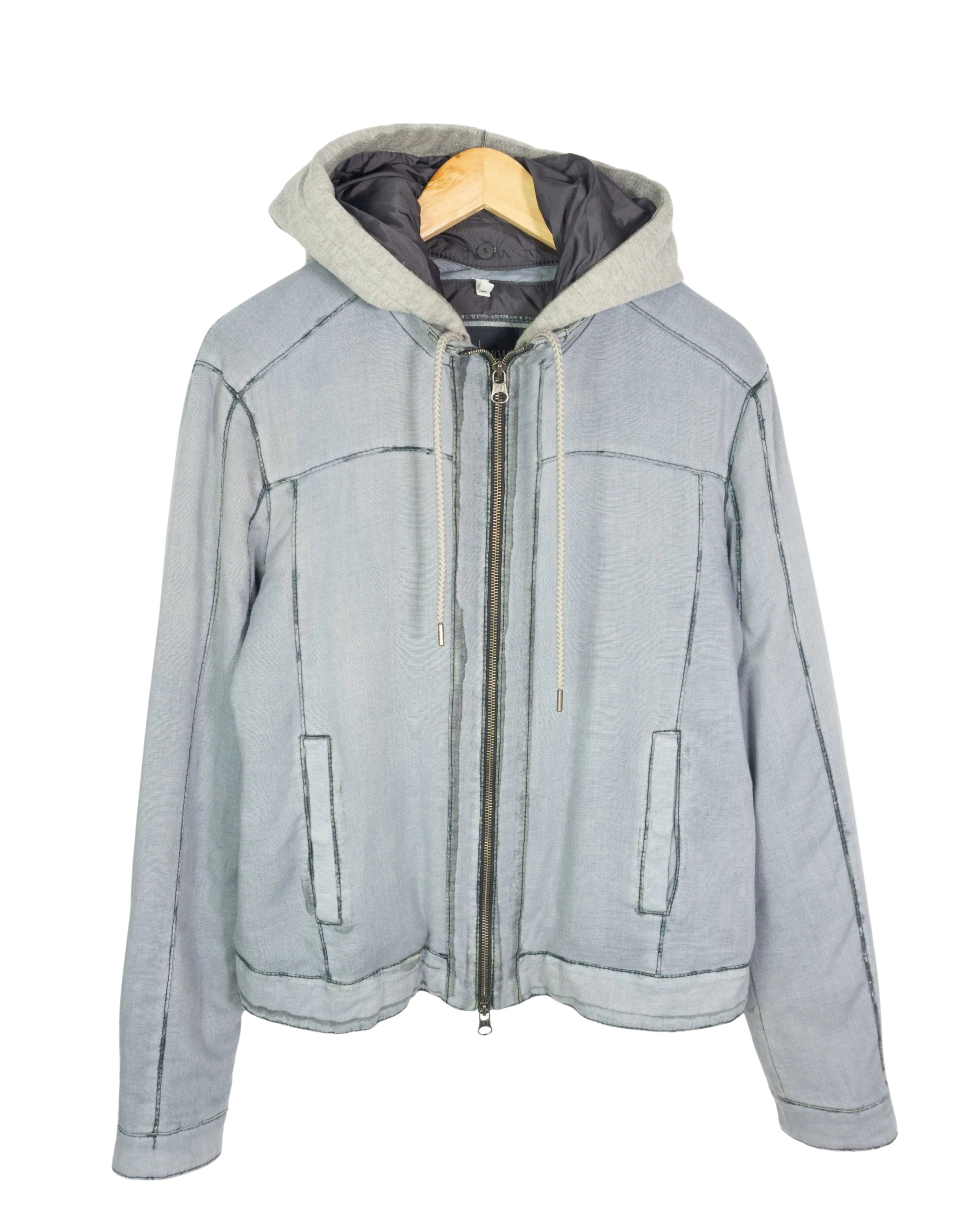 Chaqueta Armani Jeans Y2K con Capucha Gris Mujer — Talla L