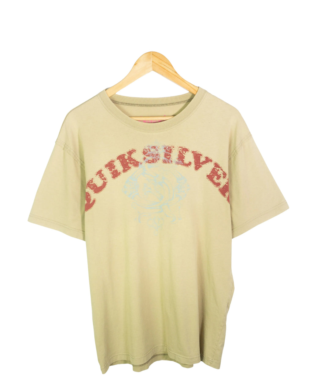 Camiseta Quiksilver Logo Beige Vintage 00s — Talla M