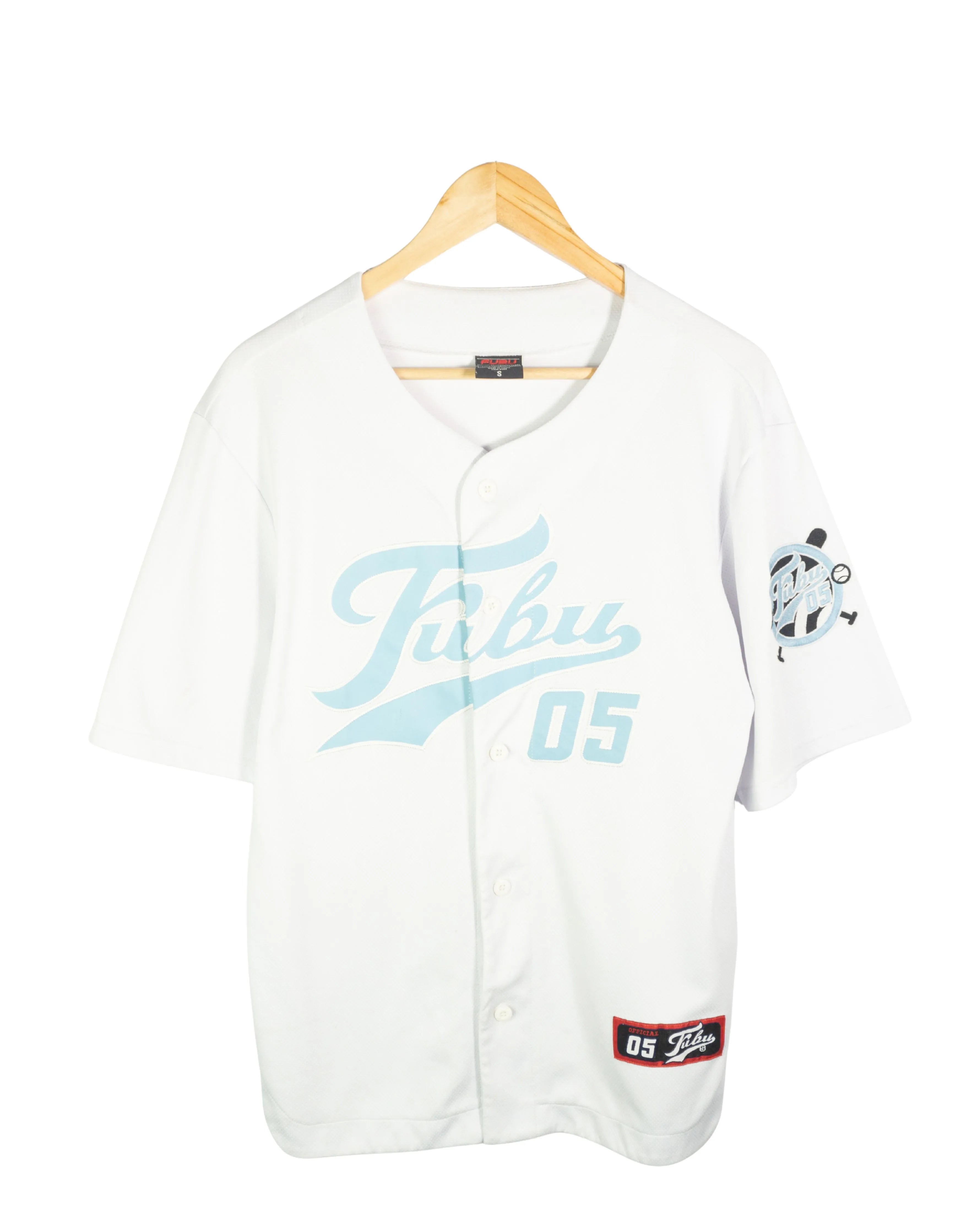 Jersey Béisbol FUBU 05 Blanco Celeste Vintage 00s — Talla S
