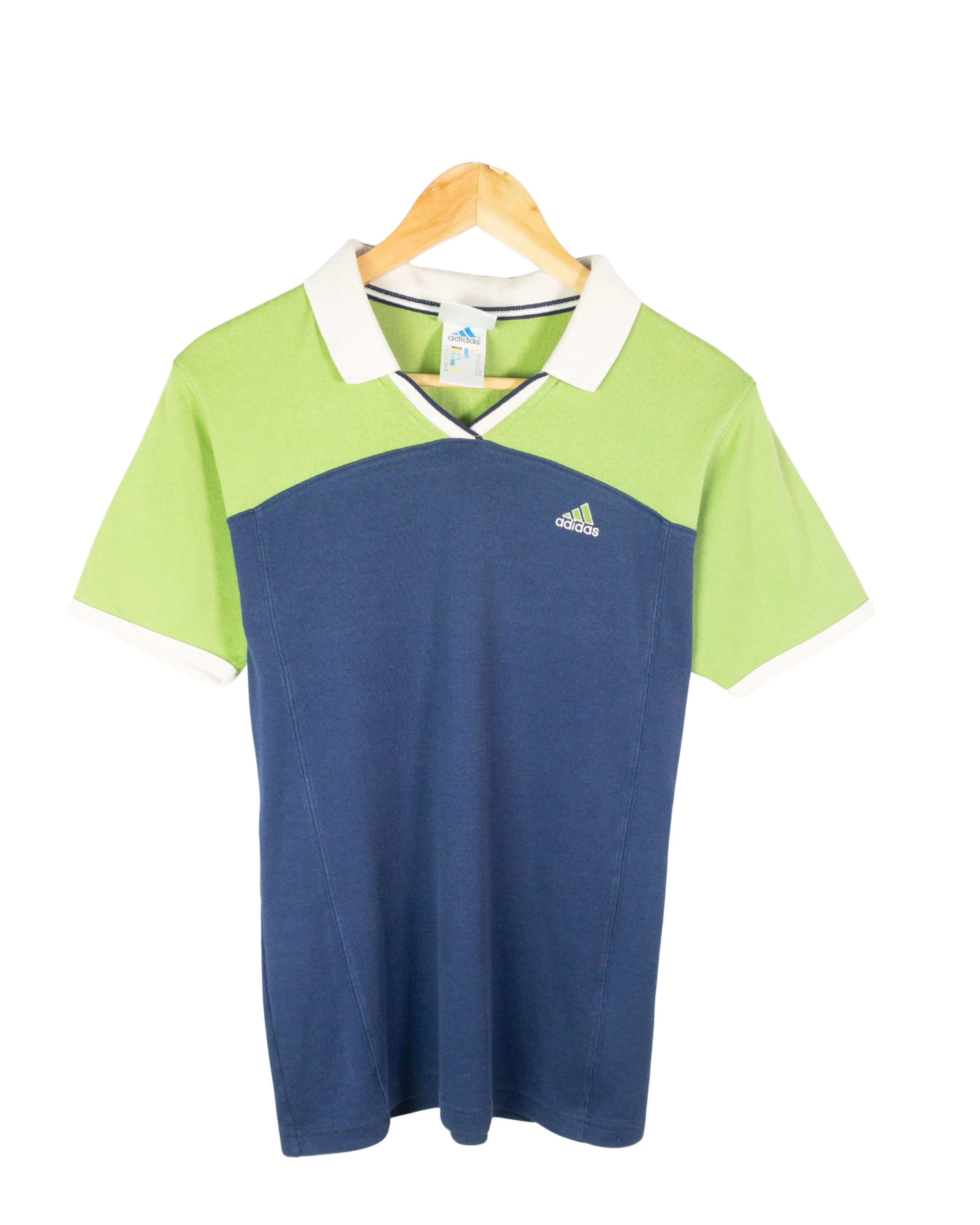Polo Adidas Verde Azul Colorblock Vintage 00s Mujer — Talla M