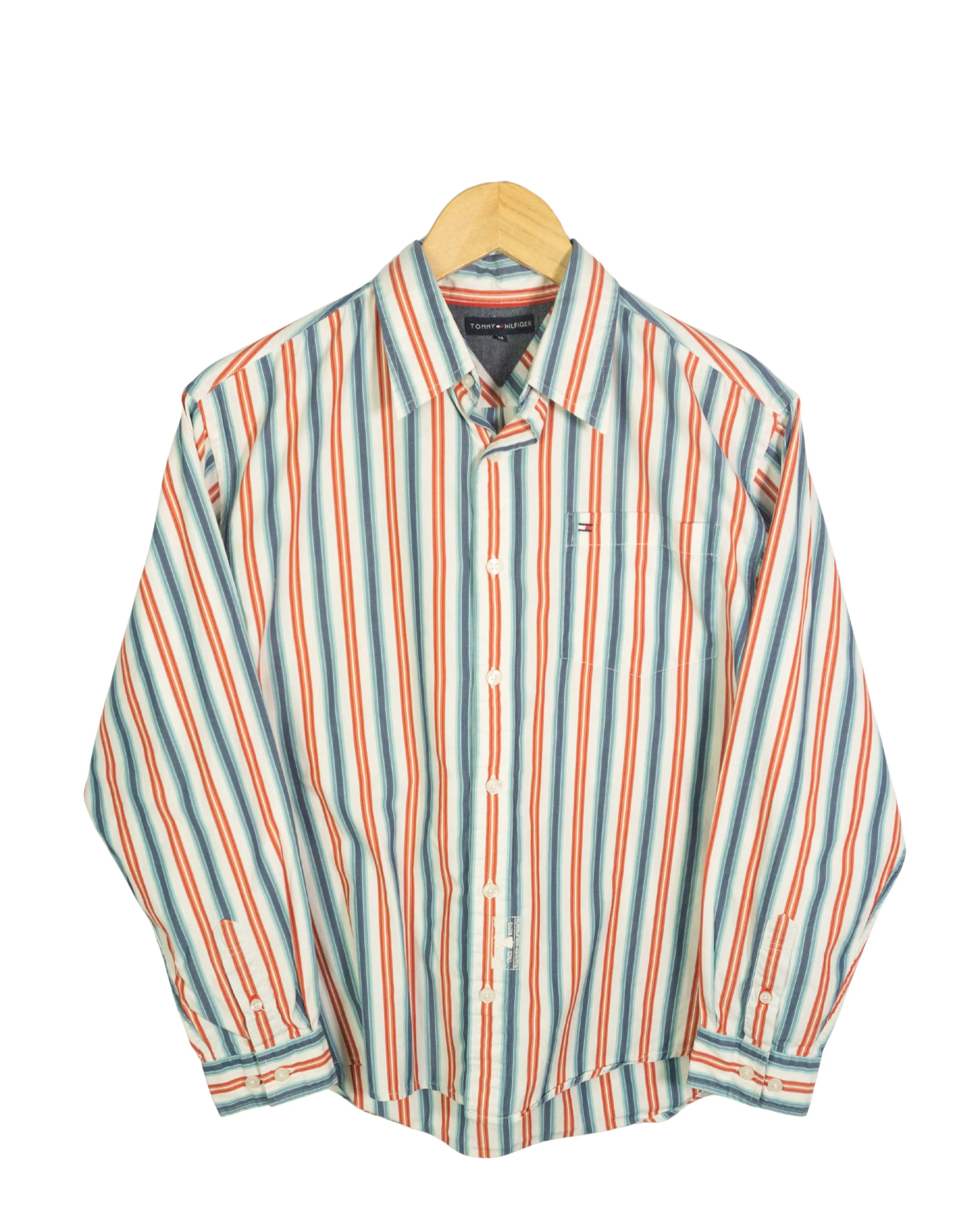 Camisa Tommy Hilfiger Vintage 2000s de Rayas Manga Larga — Talla XS