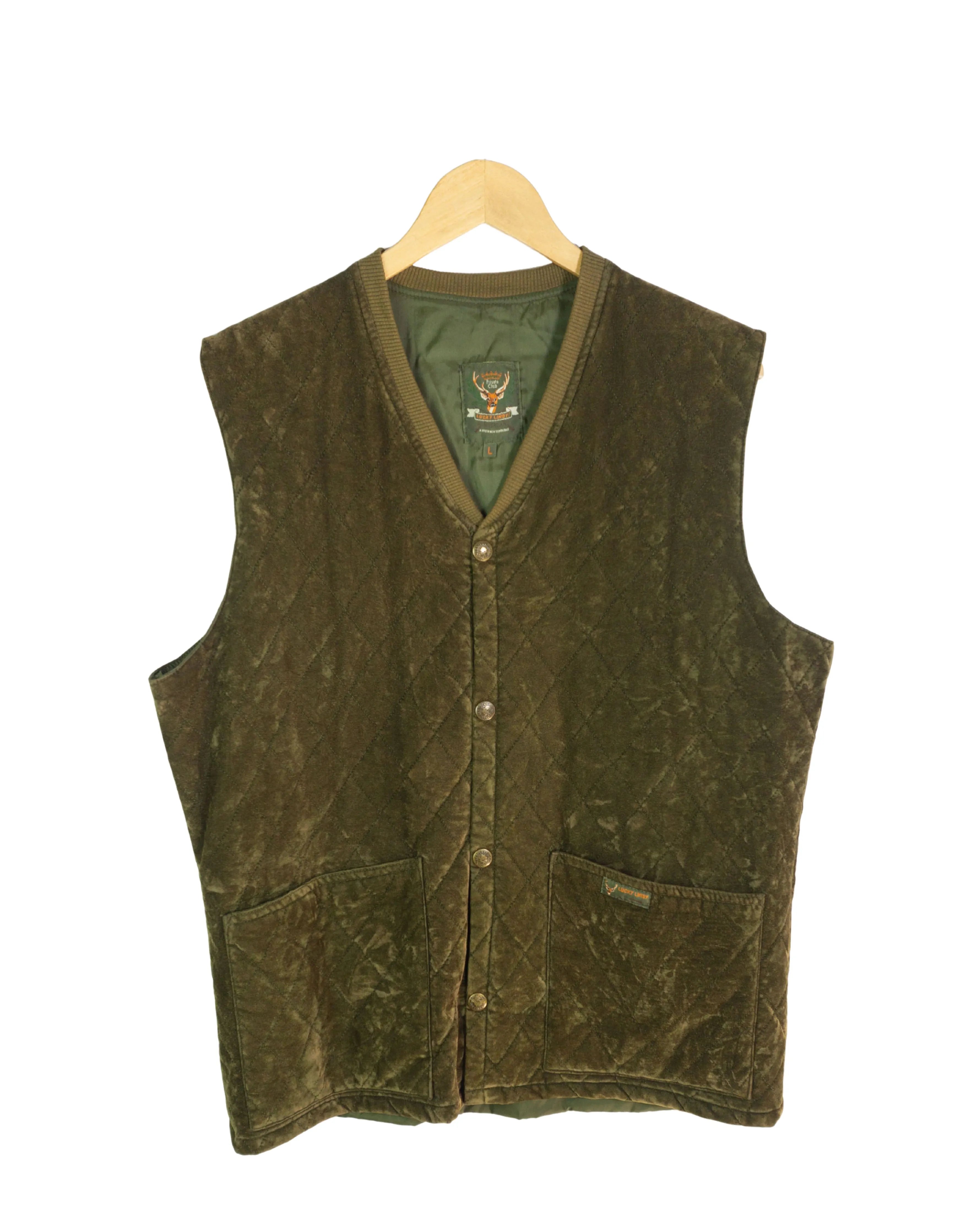 Chaleco Acolchado Lucky Cinoti Verde Oliva Vintage 90s — Talla L