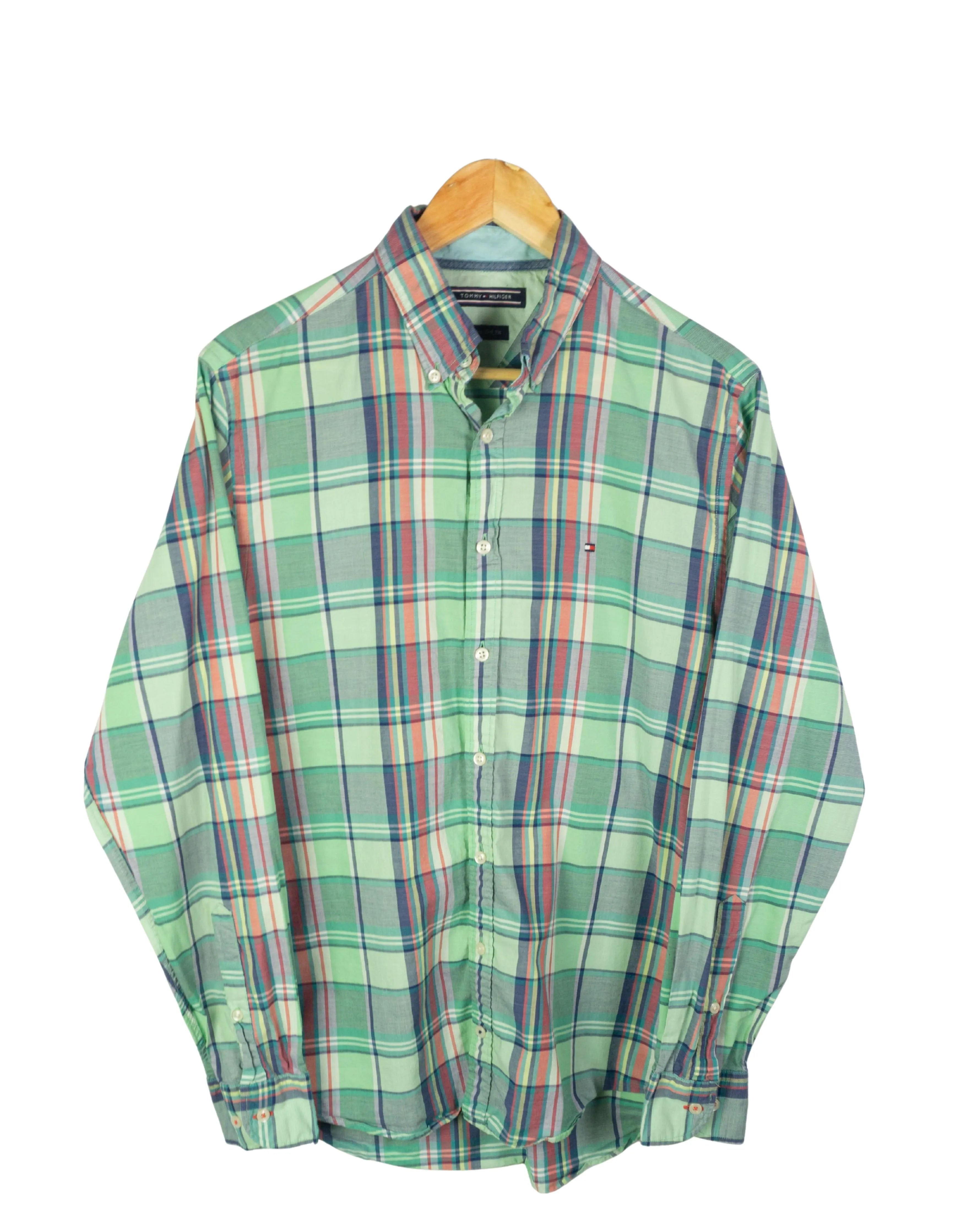 Camisa Tommy Hilfiger Cuadros Madras Verde — Talla M