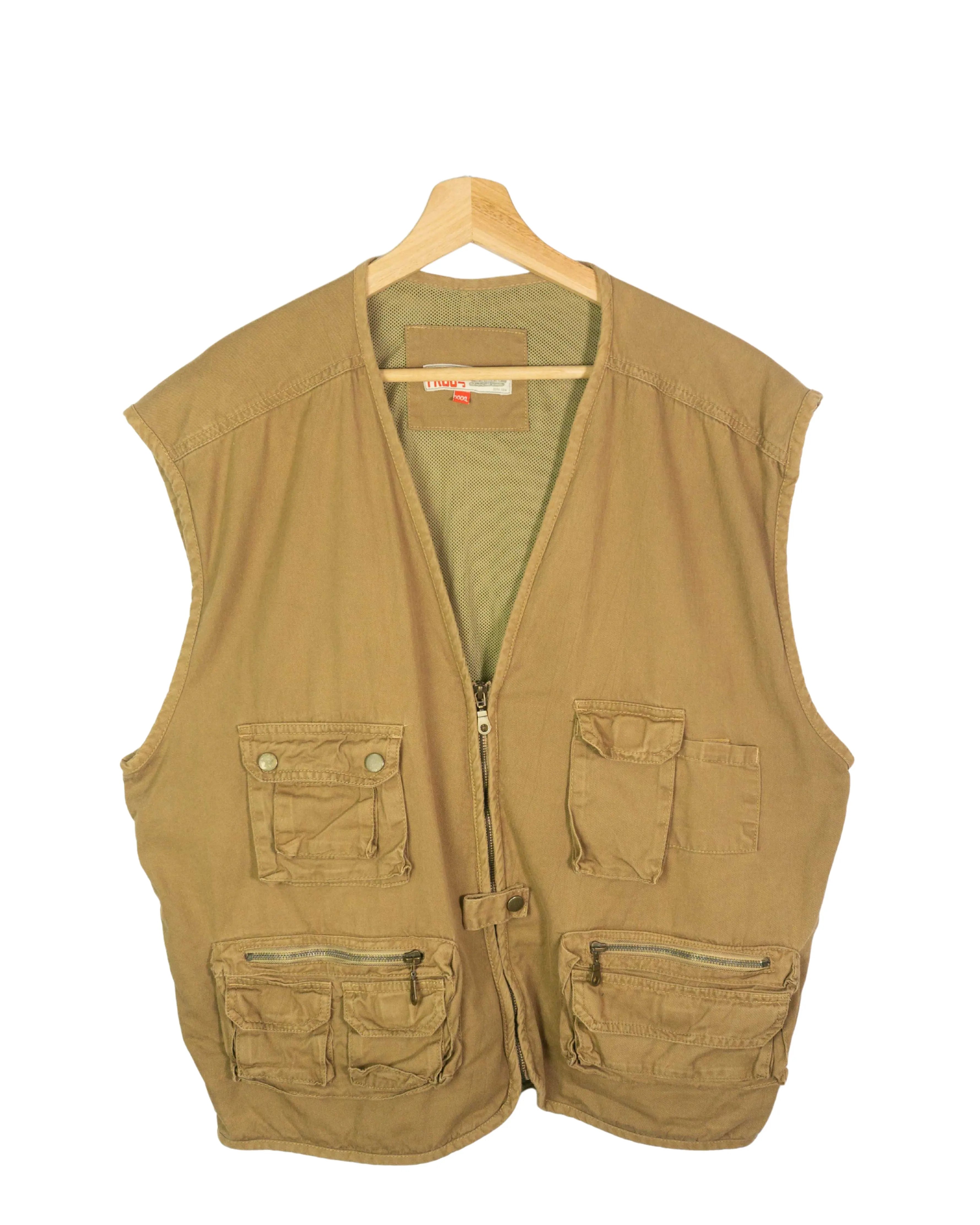 Chaleco Troop Vintage 90s cargo multipocket beige — Talla XXL