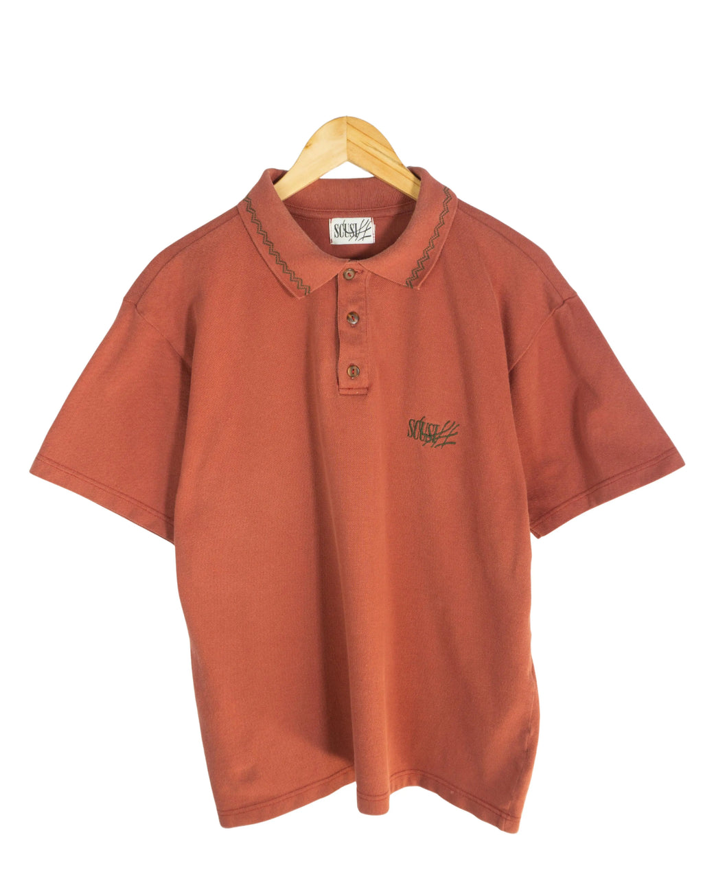 Polo Scusi Terracota Detalle Zigzag Vintage 90s — Talla M