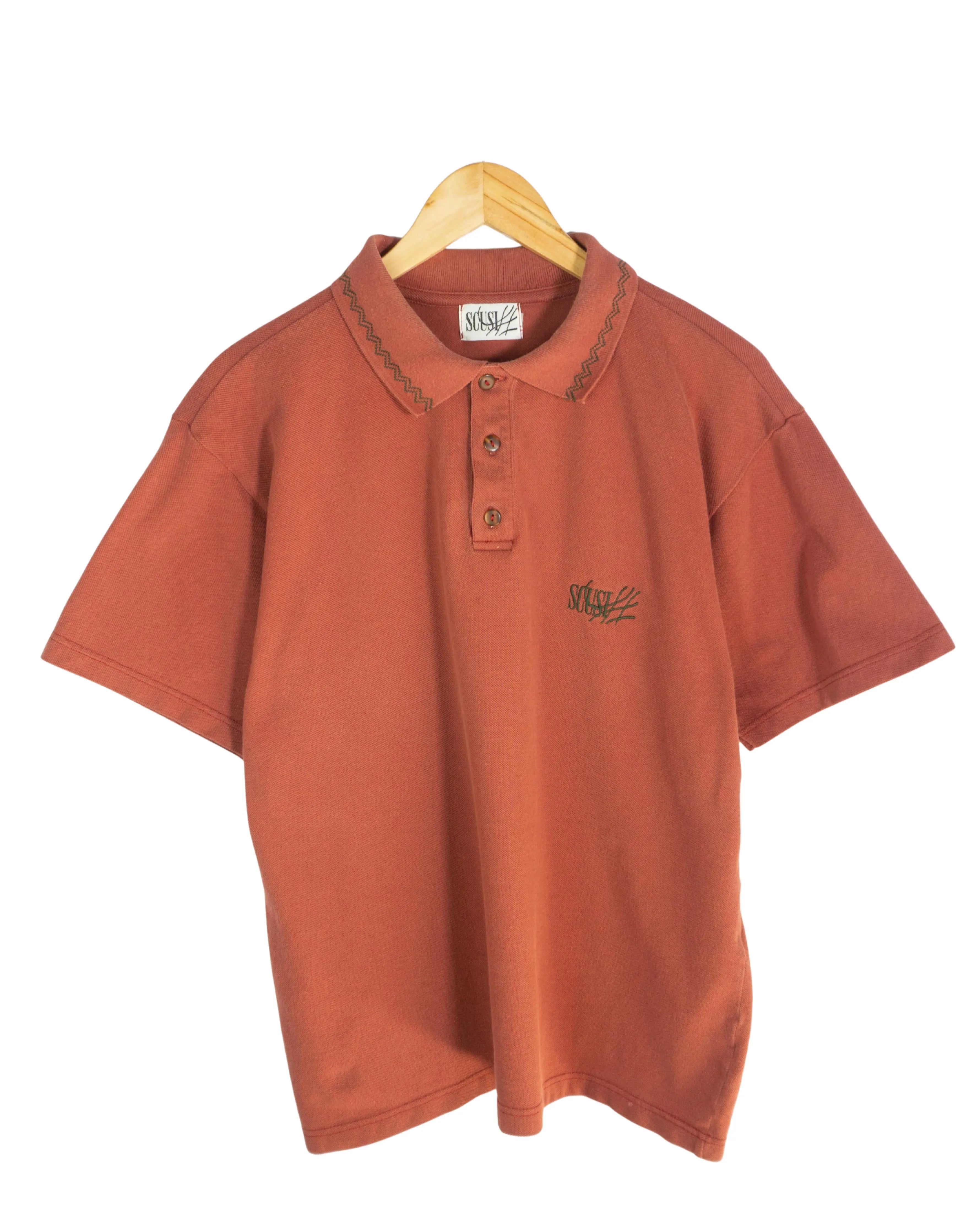 Polo Scusi Terracota Detalle Zigzag Vintage 90s — Talla M