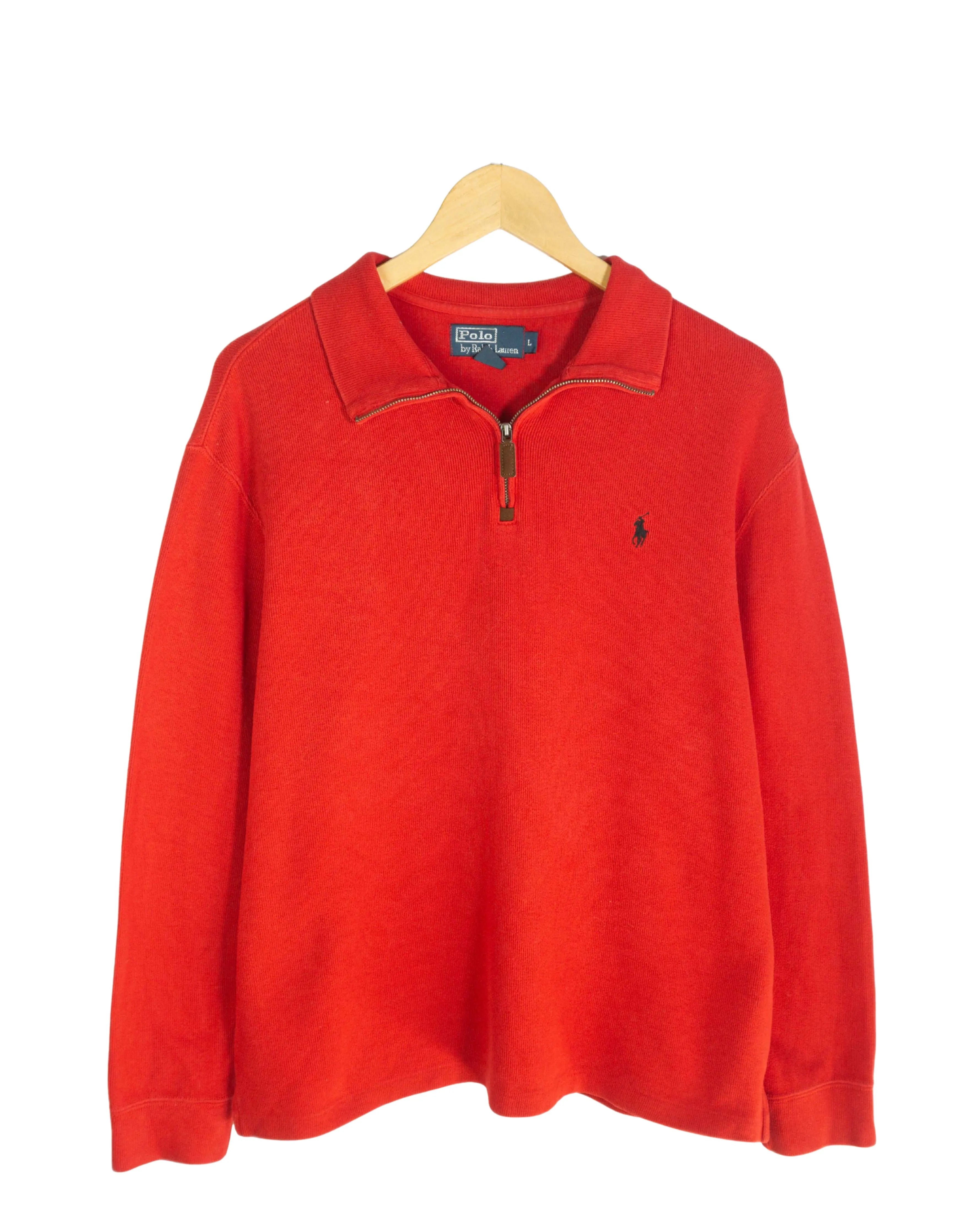Jersey Polo Ralph Lauren 1/4 Zip Rojo Vintage 00s — Talla L