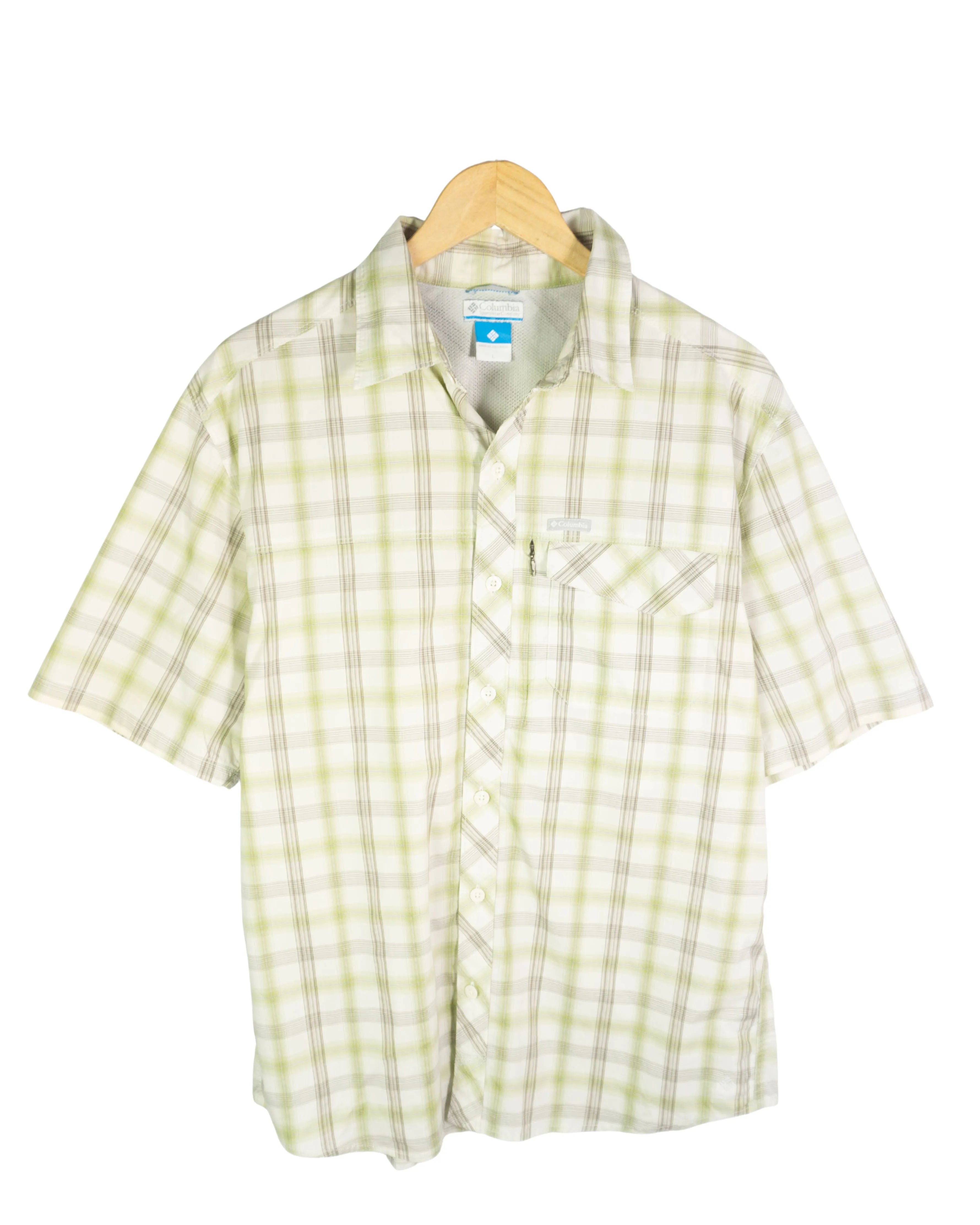 Camisa Columbia Vintage 00s cuadros verde y blanco manga corta — Talla L