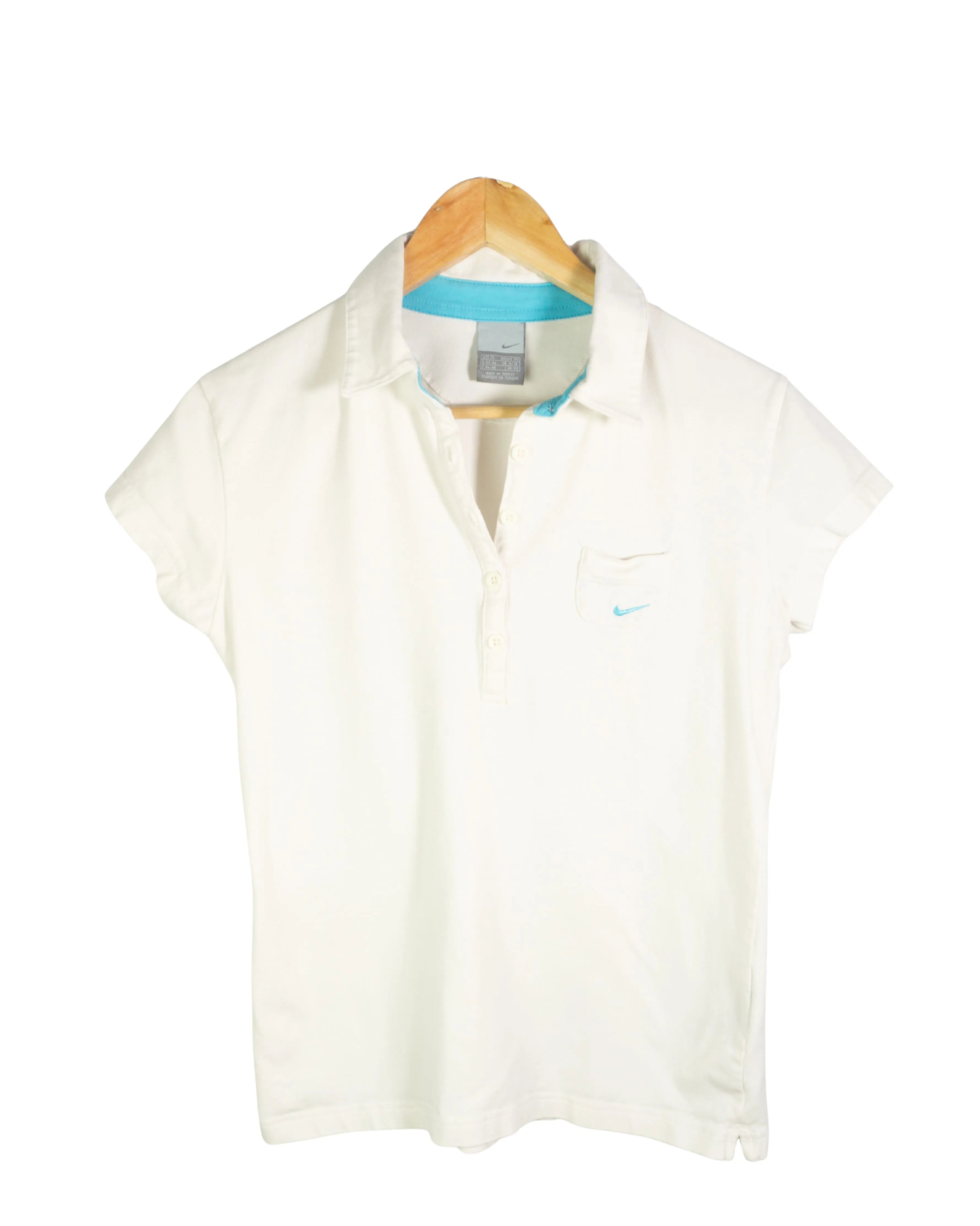 Polo Nike Blanco Detalle Turquesa Mujer — Talla L