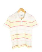 Polo Lacoste Rayas Rosa Amarillo Mujer — Talla L