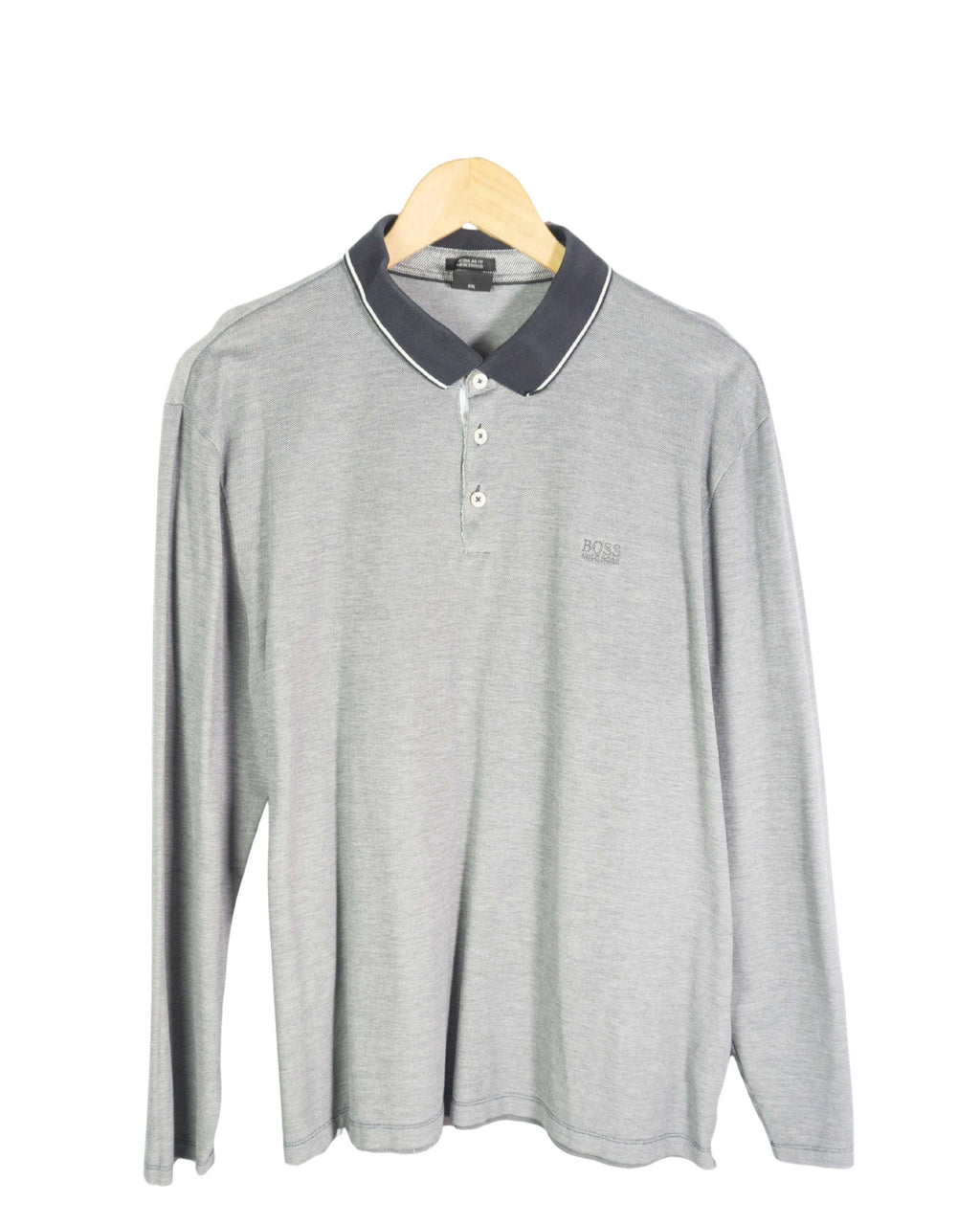 Polo Hugo Boss Manga Larga Gris Mercerised — Talla XXL