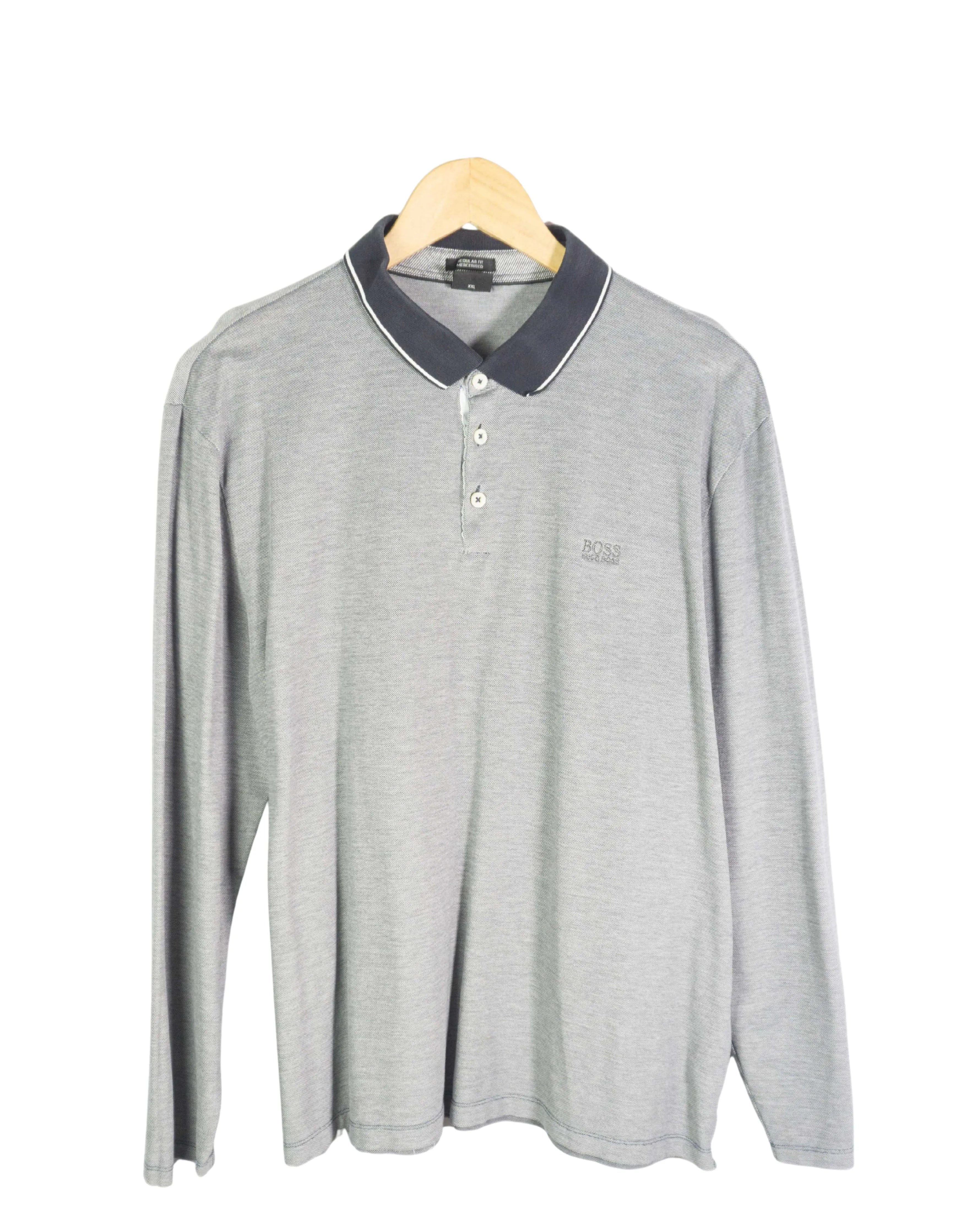 Polo Hugo Boss Manga Larga Gris Mercerised — Talla XXL