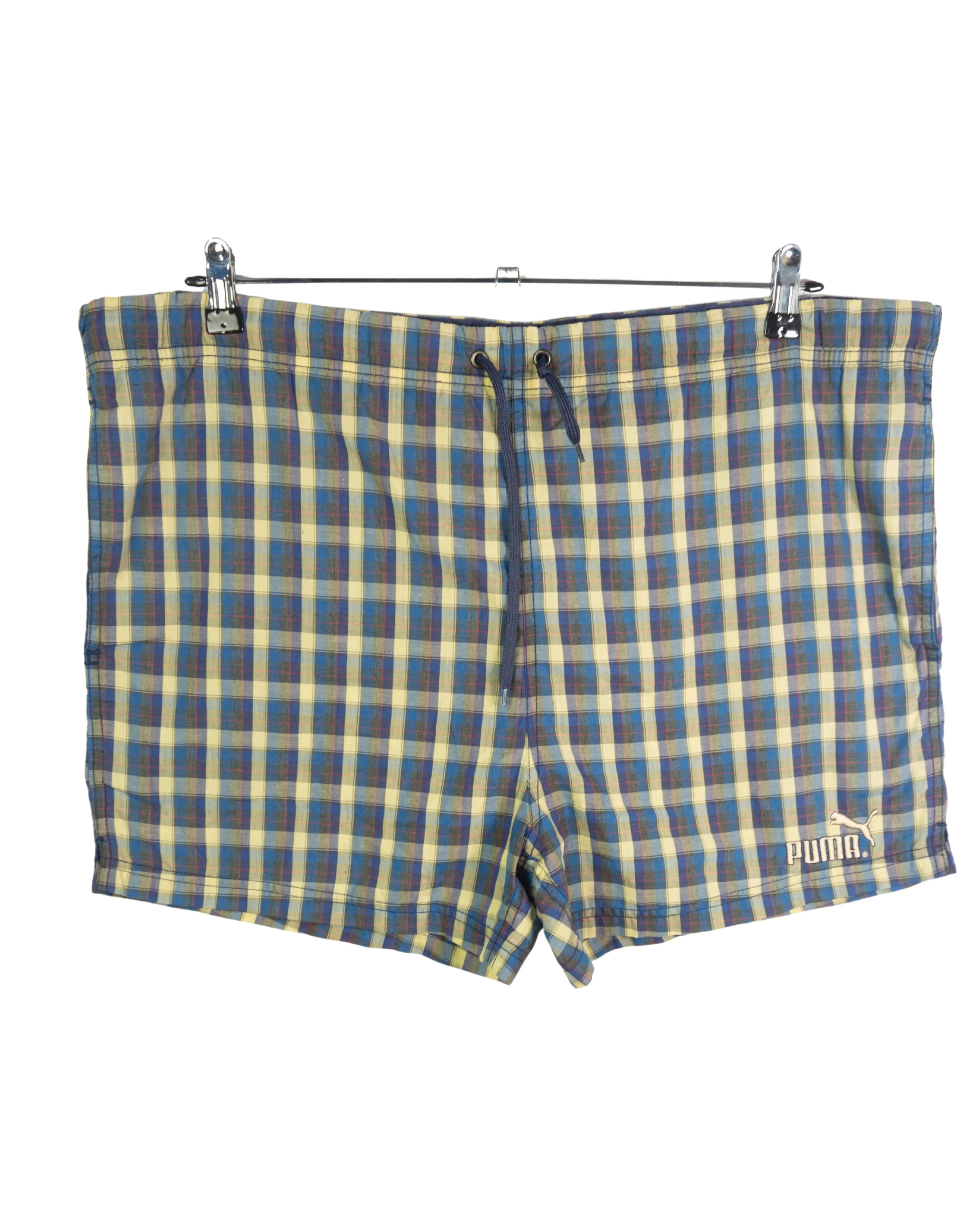 Bañador Puma Cuadros Azul Amarillo Vintage 90s — Talla L
