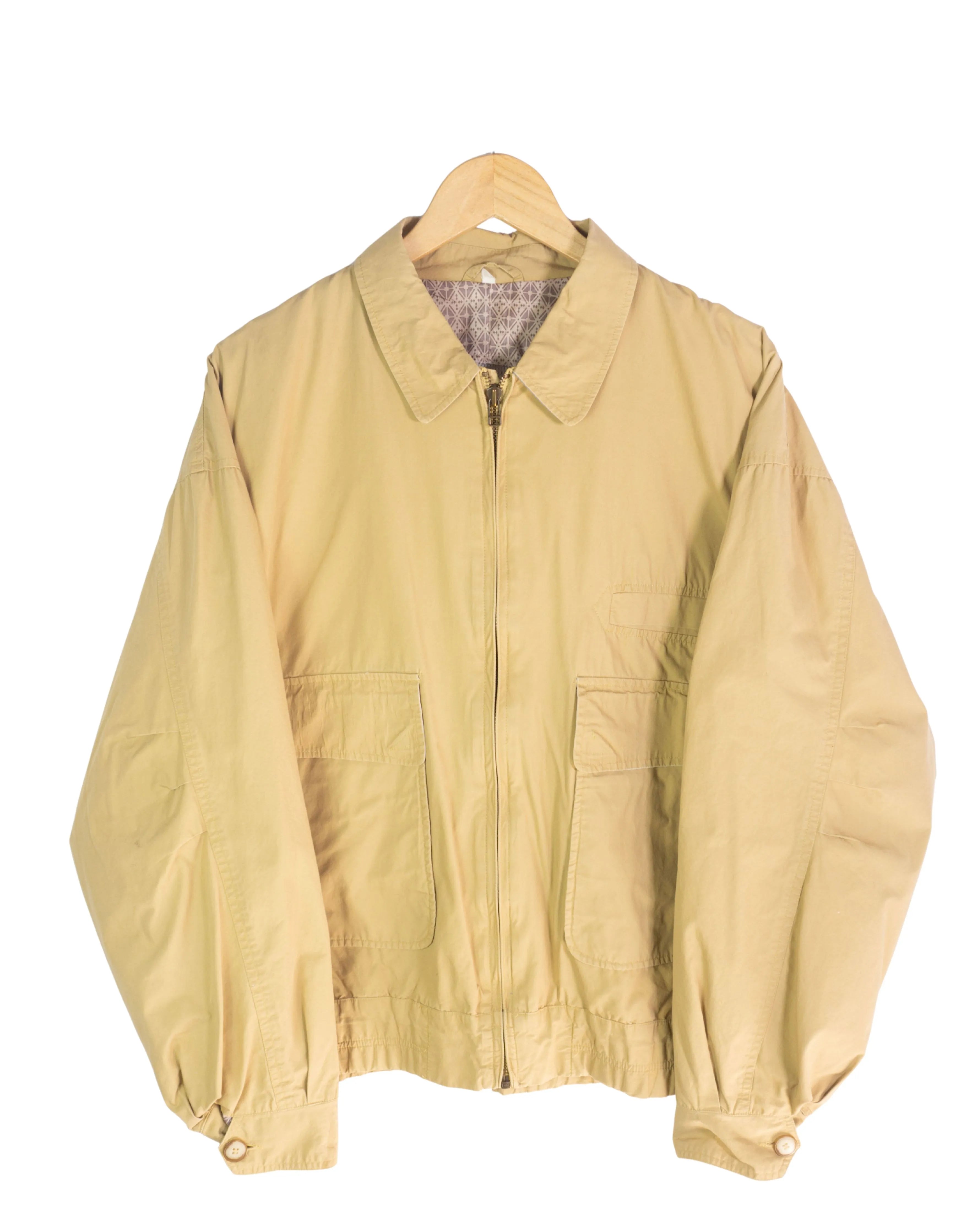 Cazadora Harrington Beige Vintage 90s Forro Estampado — Talla XL