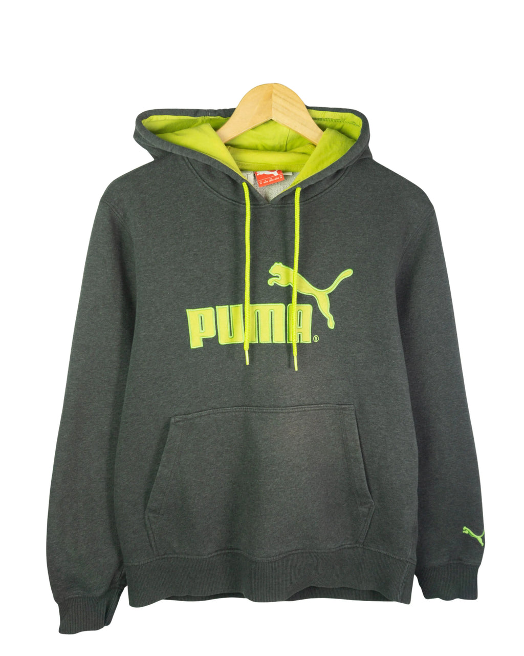 Sudadera Puma Logo Grande Gris y Verde — Talla M