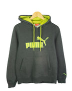 Sudadera Puma Logo Grande Gris y Verde — Talla M