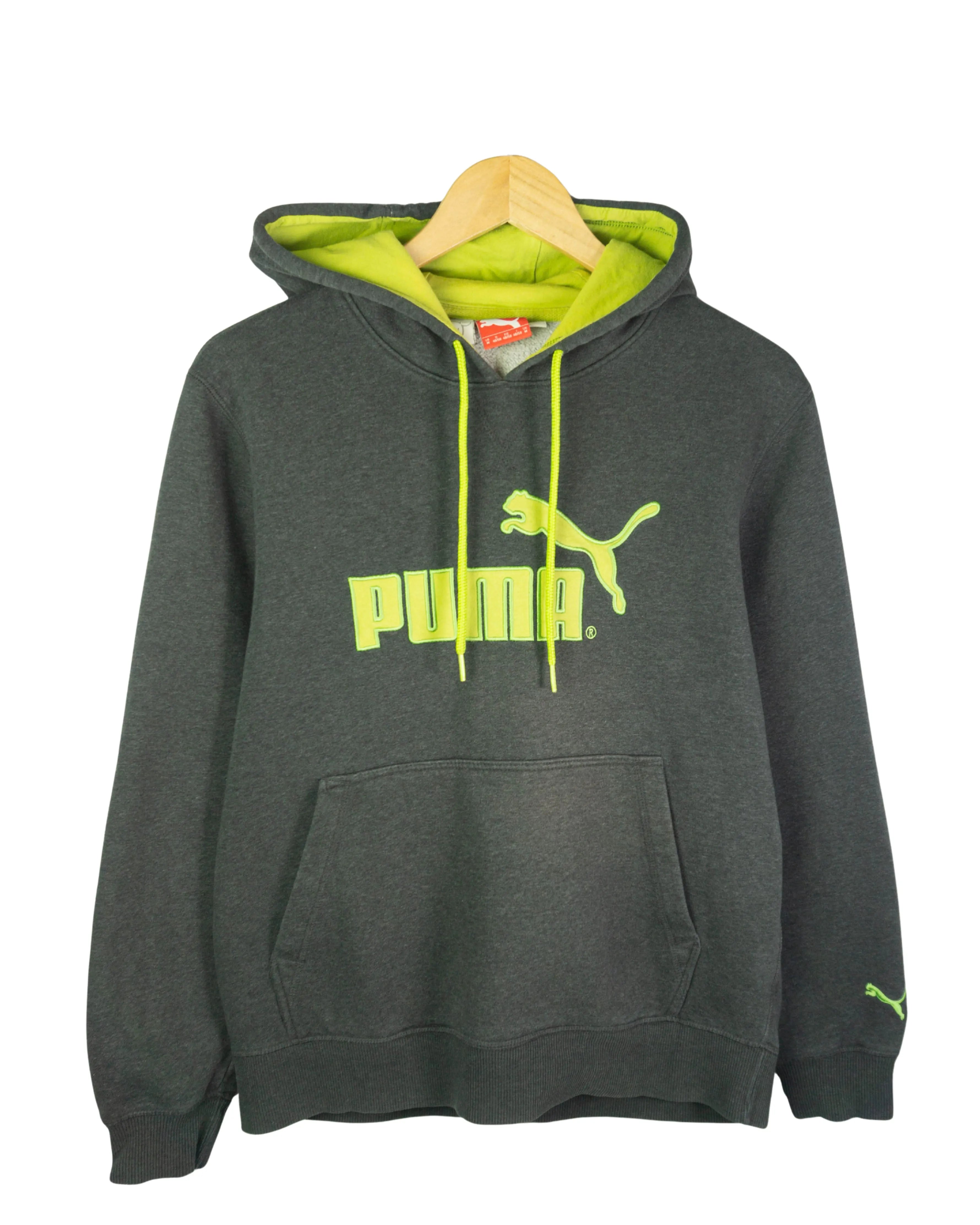 Sudadera Puma Logo Grande Gris y Verde — Talla M