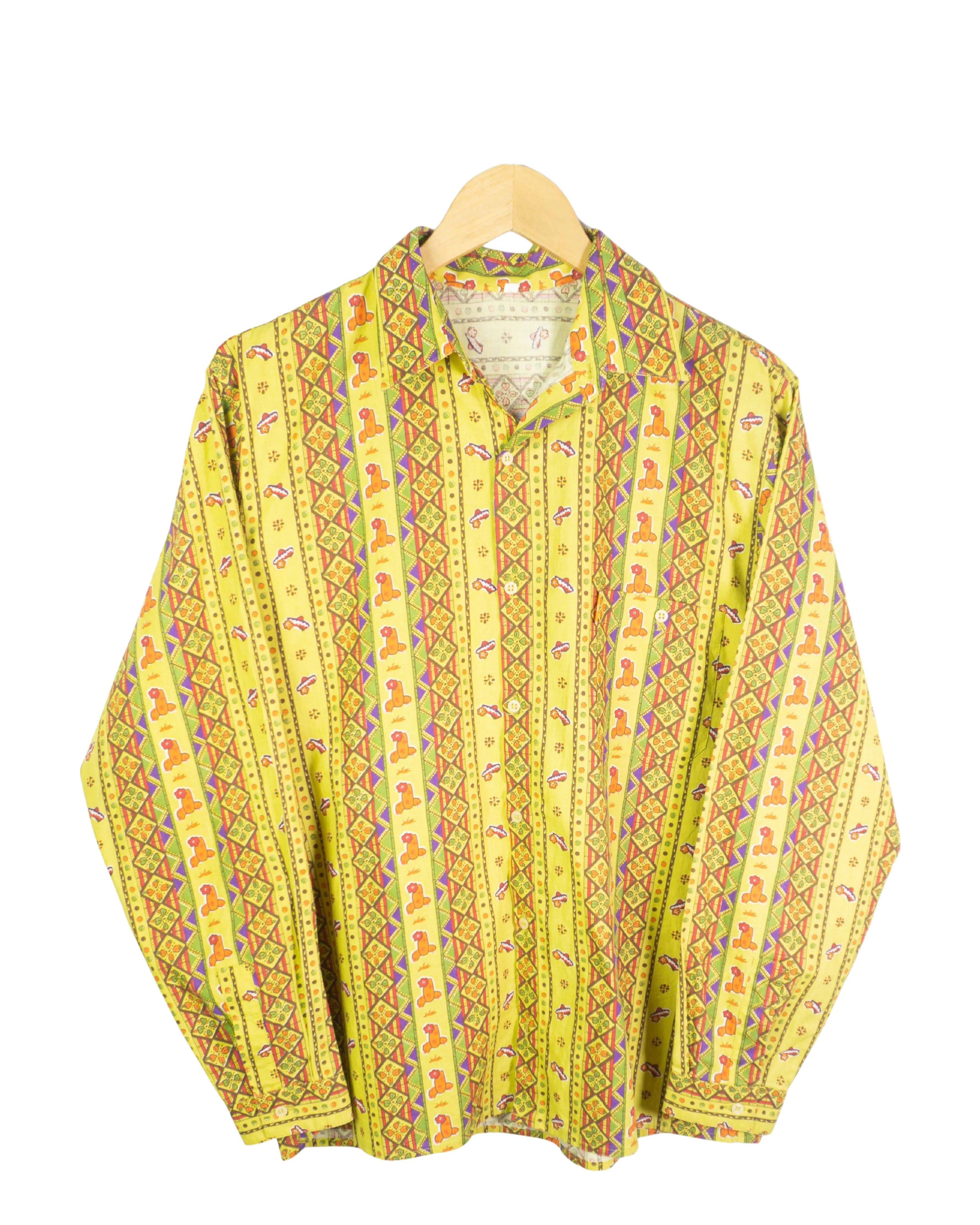 Camisa Amarilla Geométrica Vintage 80s Estampado — Talla S