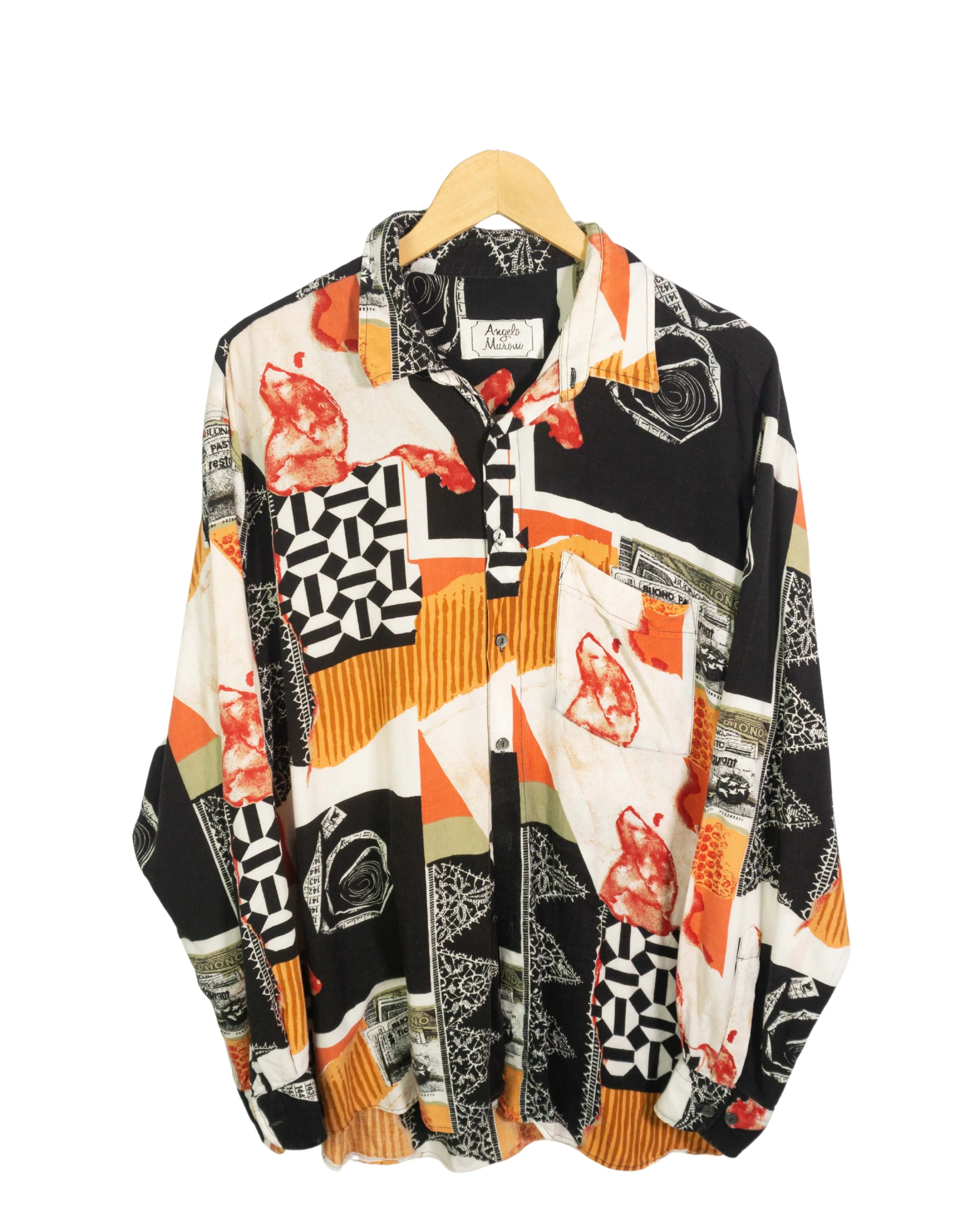Camisa Angelo Muroni Estampado Abstracto Vintage 90s — Talla XL