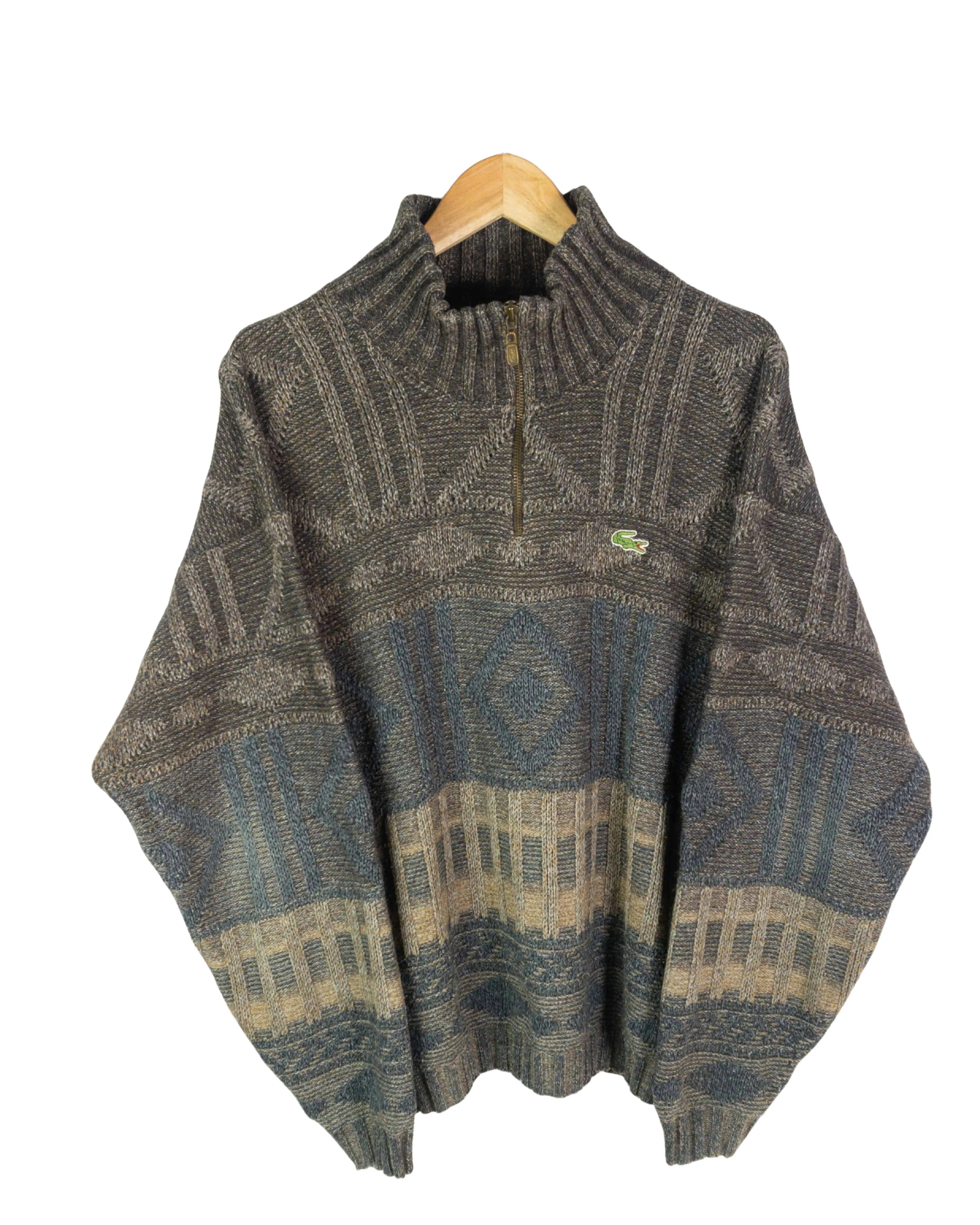 Jersey 1/4 zip marrón Lacoste vintage 90s L