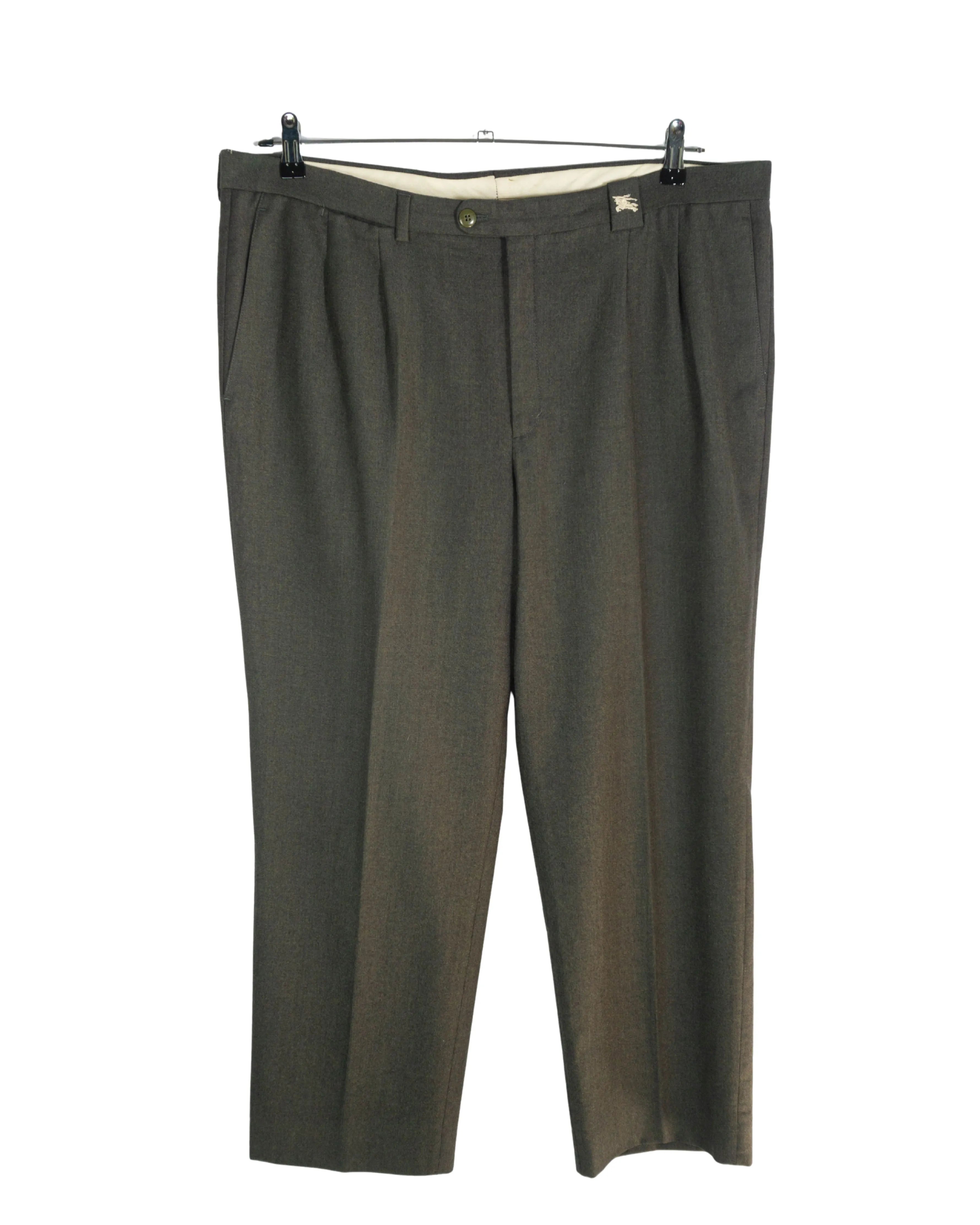 Pantalón Burberry Pinzas Gris Verdoso Vintage 90s — Talla L