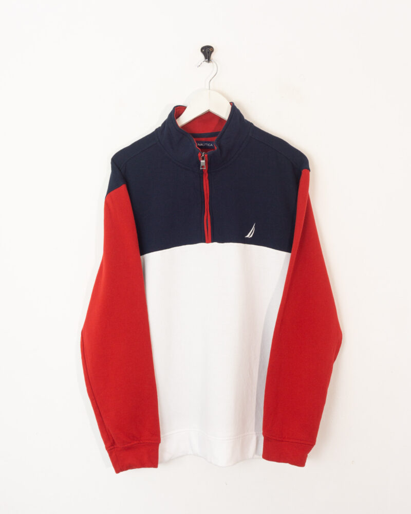 Nautica navy/red/white 1/4 zip sweatshirt XL - Imagen 2