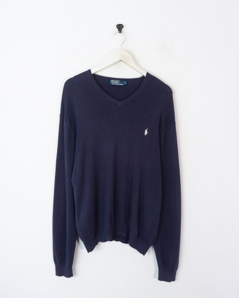 Ralph Lauren vintage 00s navy v-neck sweater L - Imagen 2