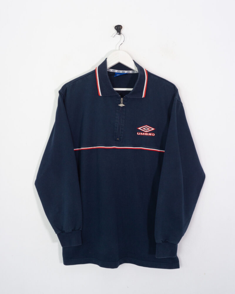 Umbro vintage 90s 1/4 zip navy sweatshirt L - Imagen 2