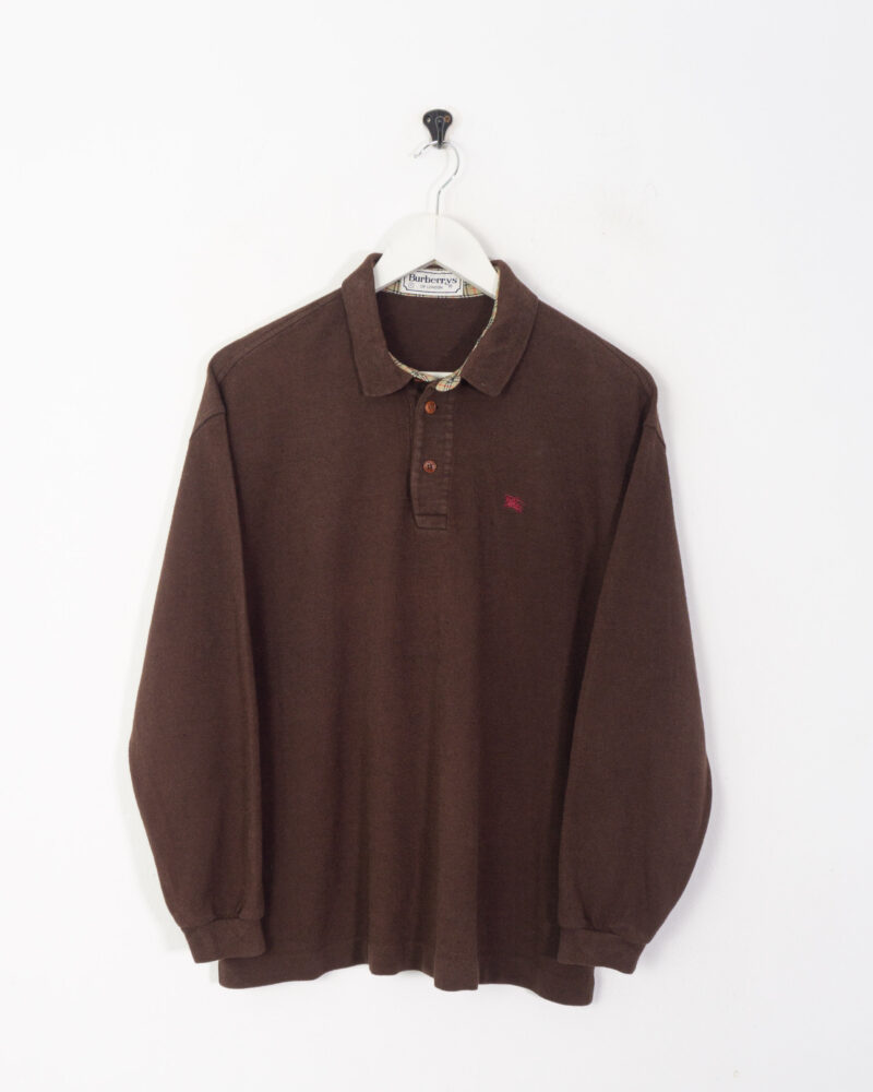 Burberrys vintage 90s brown l/s polo M - Imagen 2