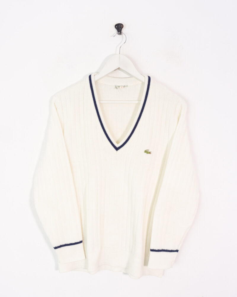 Lacoste vintage 90s v-neck white sweater M - Imagen 2