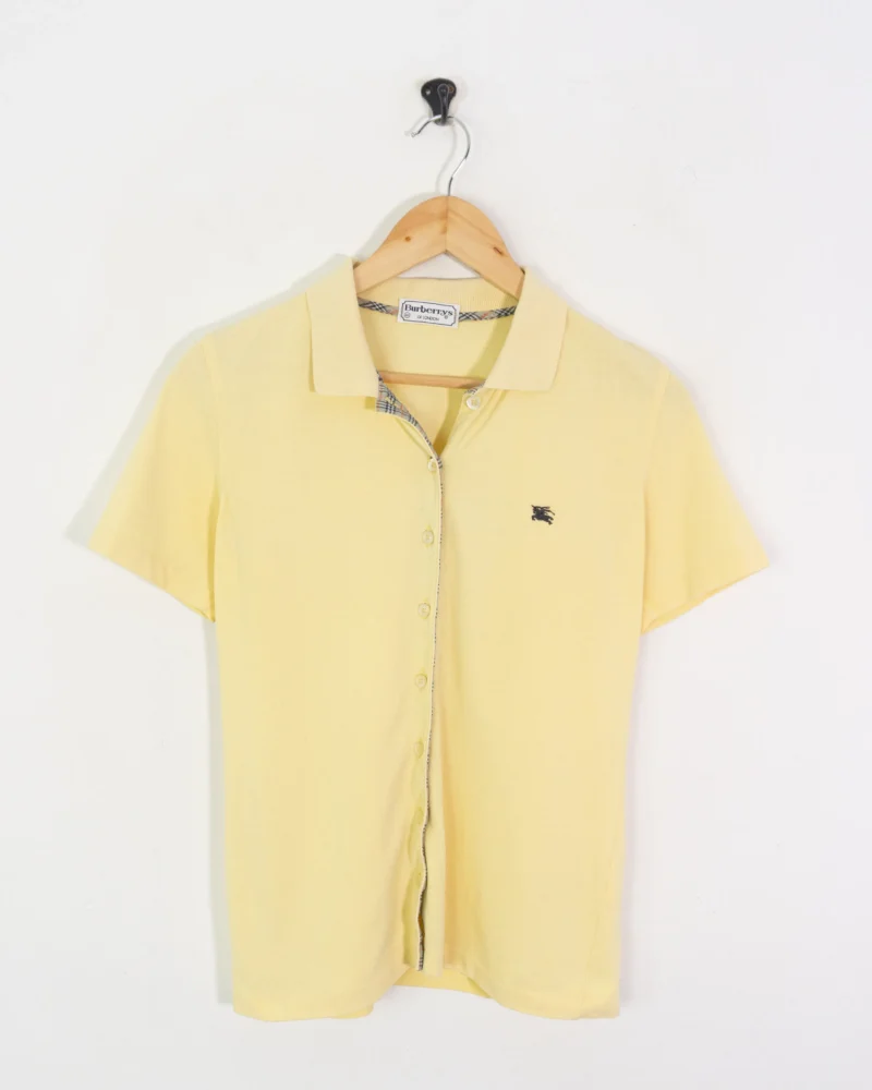 Camisa de algodón Burberrys vintage 90s amarilla 40 - Imagen 2