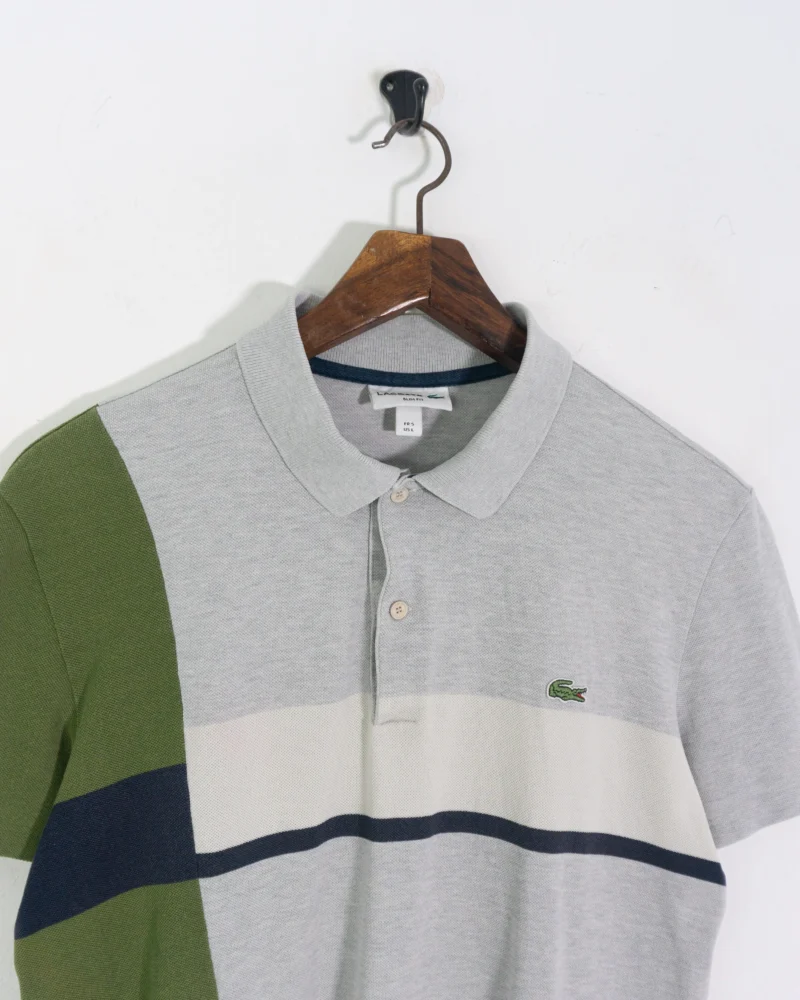 Polo Lacoste gris/verde/blanco M - Imagen 3