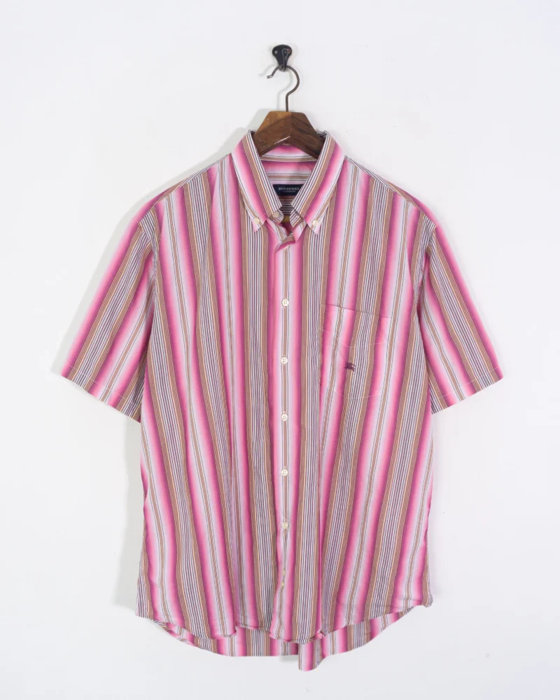 Camisa manga corta de rayas Burberrys vintage 00s rosa L - Imagen 2