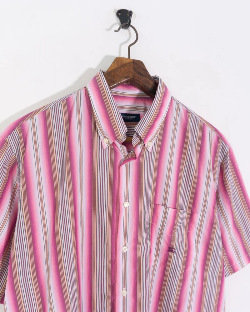 Camisa manga corta de rayas Burberrys vintage 00s rosa L - Imagen 3