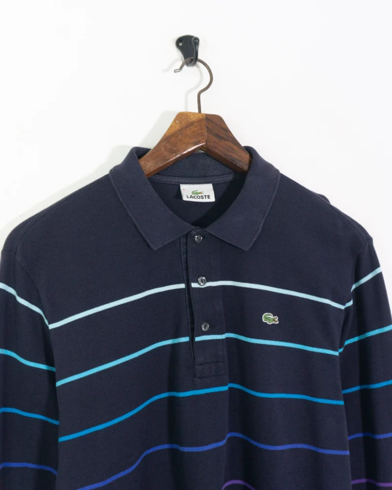 Polo manga larga de rayas lacoste vintage 00s azul marino M - Imagen 3