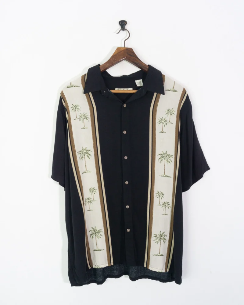 Camisa rayón vintage 00s negro/beige XL - Imagen 2