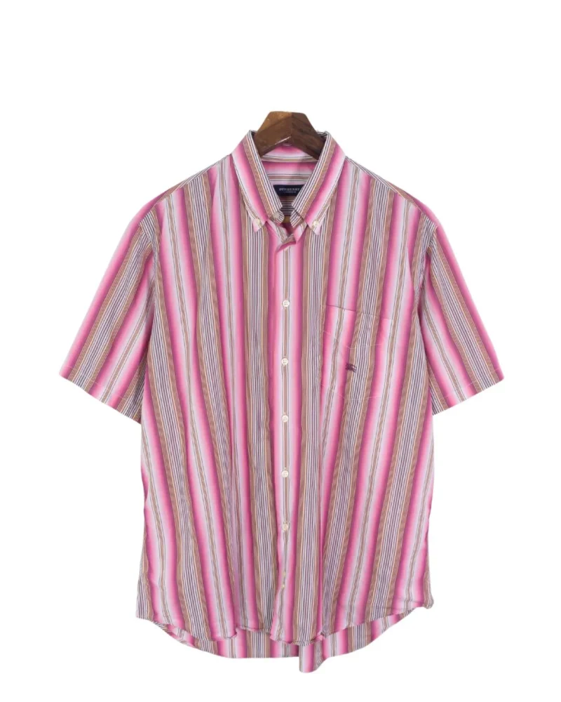 Camisa manga corta de rayas Burberrys vintage 00s rosa L