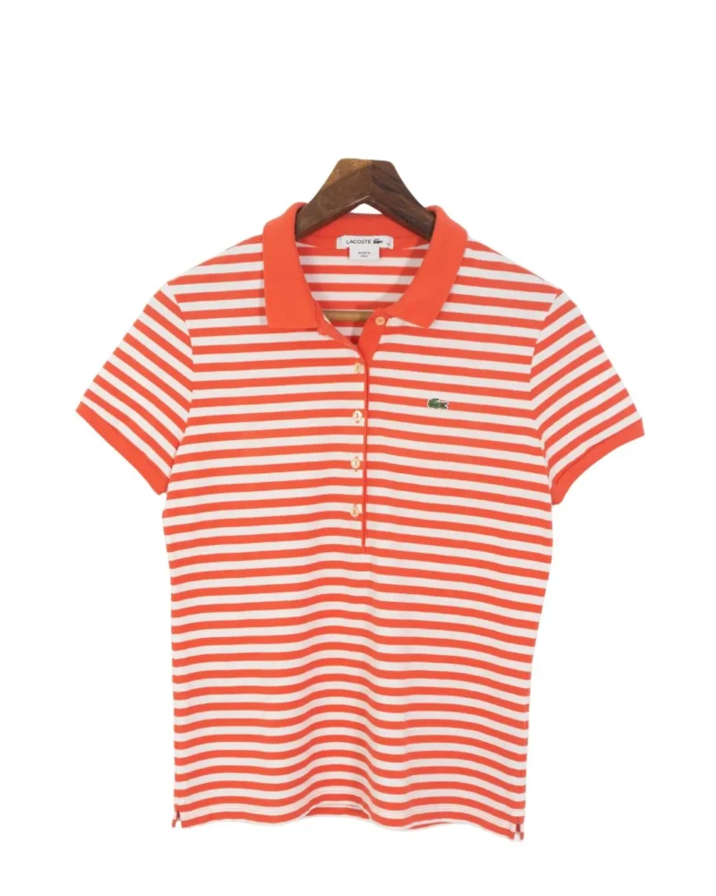 Polo Lacoste mujer de rayas rojo/blanco 40