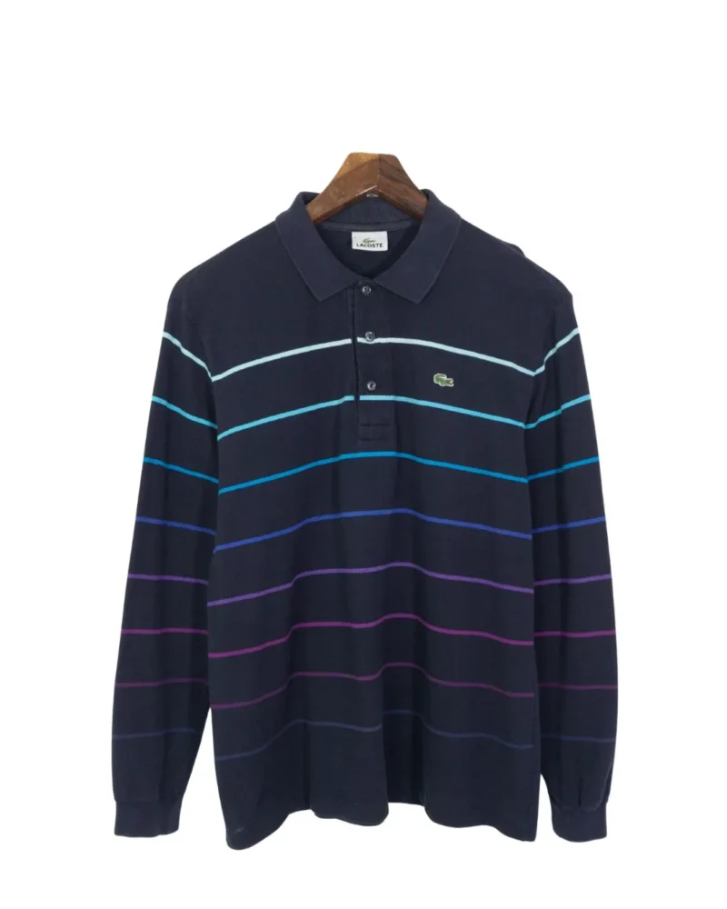Polo manga larga de rayas lacoste vintage 00s azul marino M