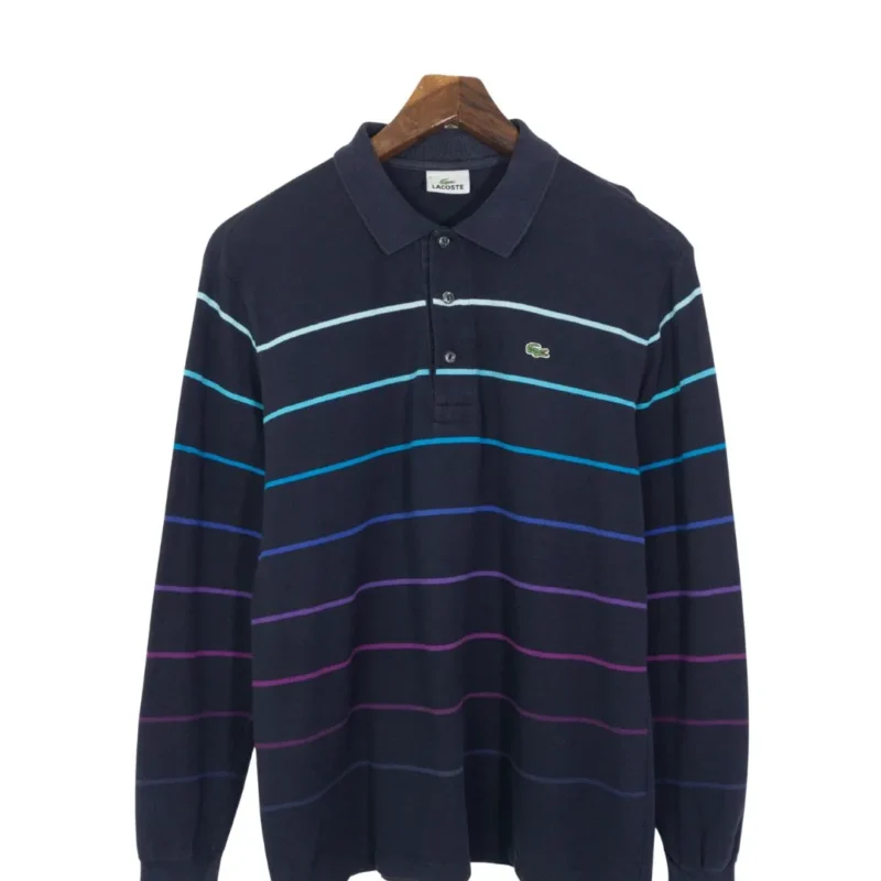 Polo manga larga de rayas lacoste vintage 00s azul marino M