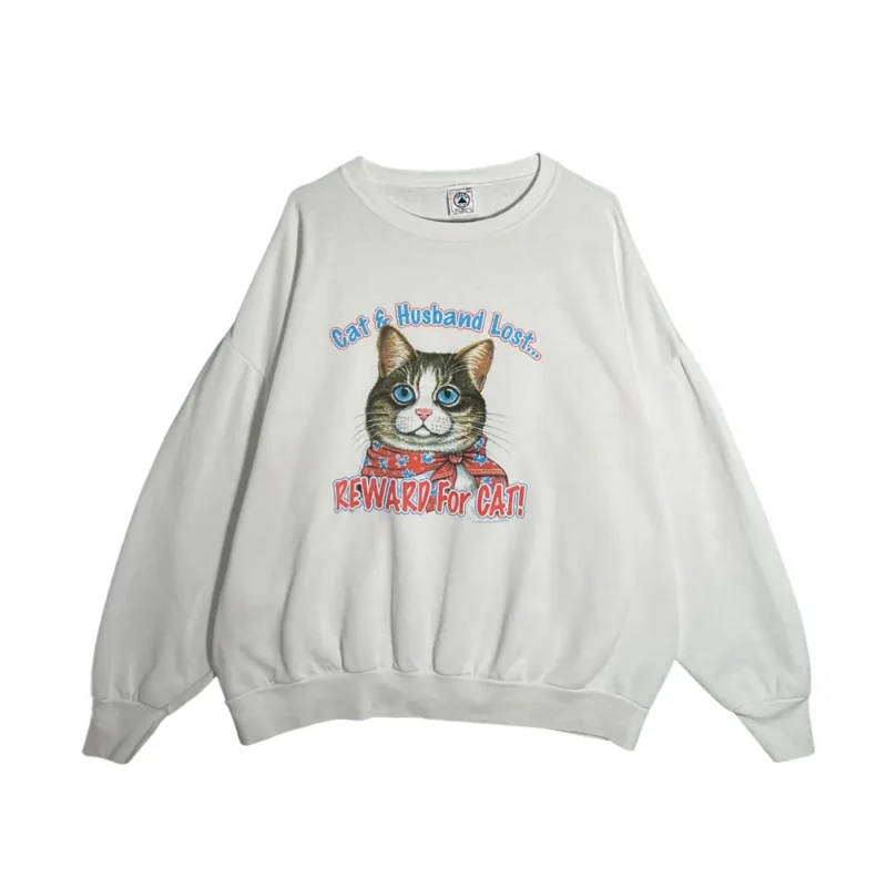 Sudadera Delta Cat print vintage 90s blanca XXL