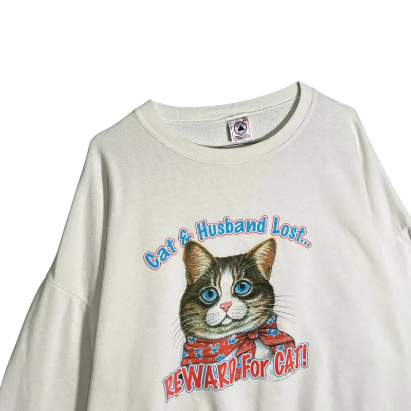 Sudadera Delta Cat print vintage 90s blanca XXL - Imagen 4