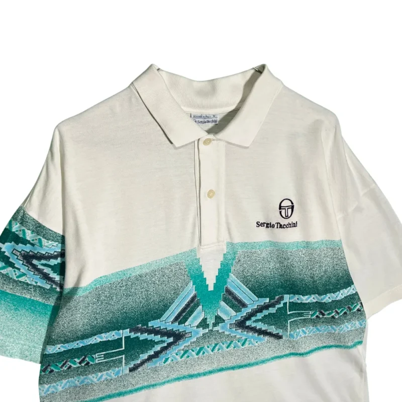 Polo étnico Sergio Tacchini vintage 90s blanco L - Imagen 2 - Lacaie Vintage