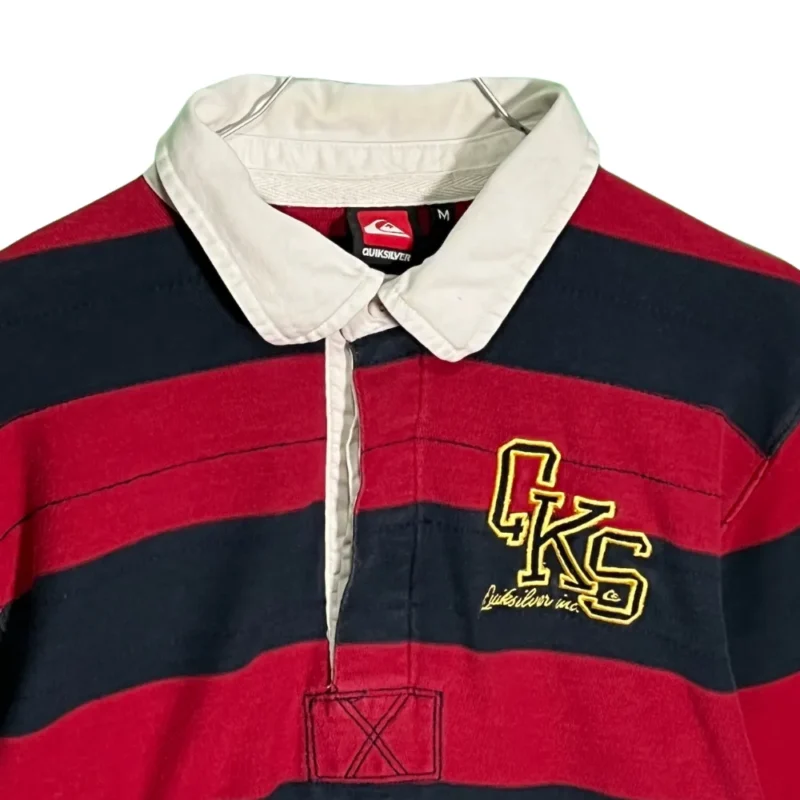 Polo manga larga de rayas Quiksilver vintage 00s rojo/azul marino M - Imagen 2