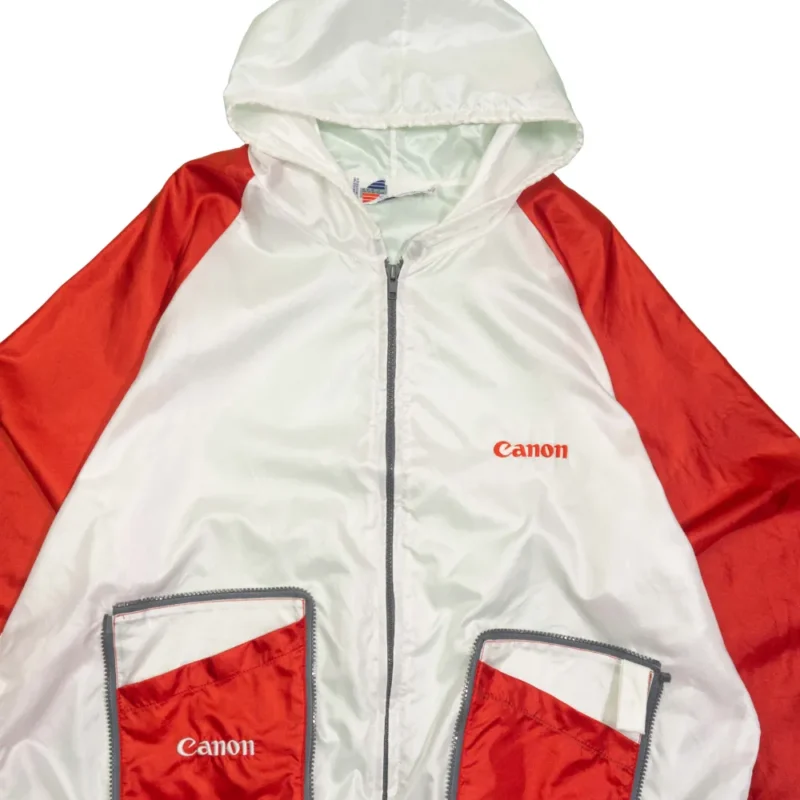 Cortavientos/bolso Canon vintage 90s rojo/blanco XL - Imagen 4 - Lacaie Vintage