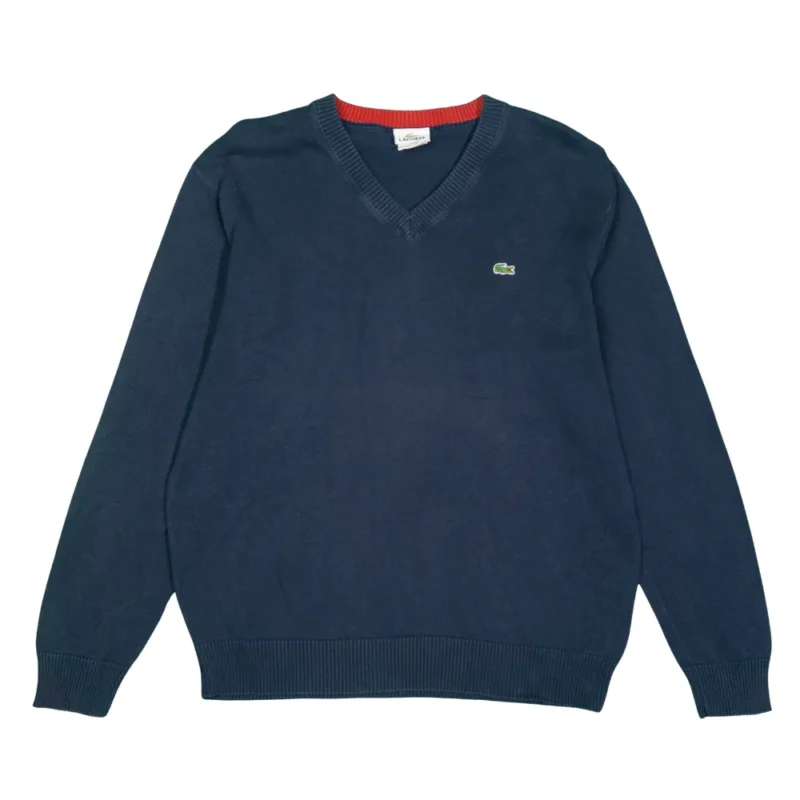 Jersey cuello de pico Lacoste vintage 00s azul marino M - Lacaie Vintage