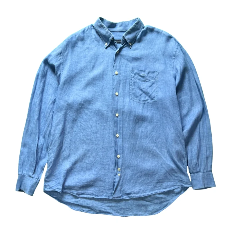 Camisa de lino Burberrys vintage 00s azul claro L - Lacaie Vintage