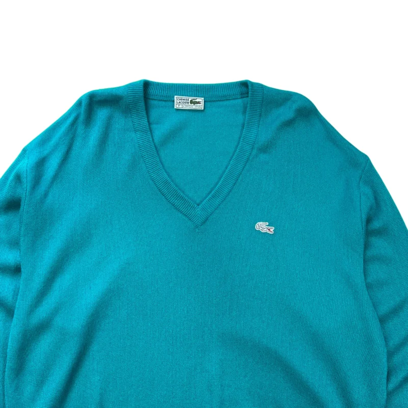 Jersey cuello de pico Lacoste vintage 90s verde XL - Imagen 2 - Lacaie Vintage