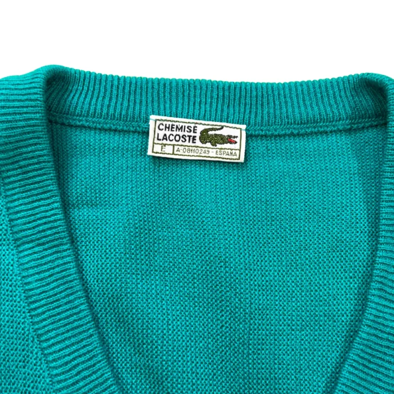 Jersey cuello de pico Lacoste vintage 90s verde XL - Imagen 3 - Lacaie Vintage