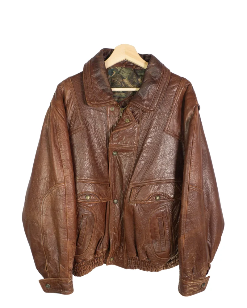 Chaqueta de piel vintage 90s marrón L